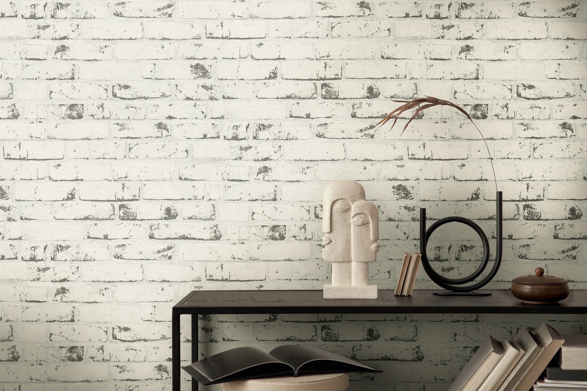 Tapete Steinoptik mit Backsteinmotiv & 3D-Effekt – Grau, Beige