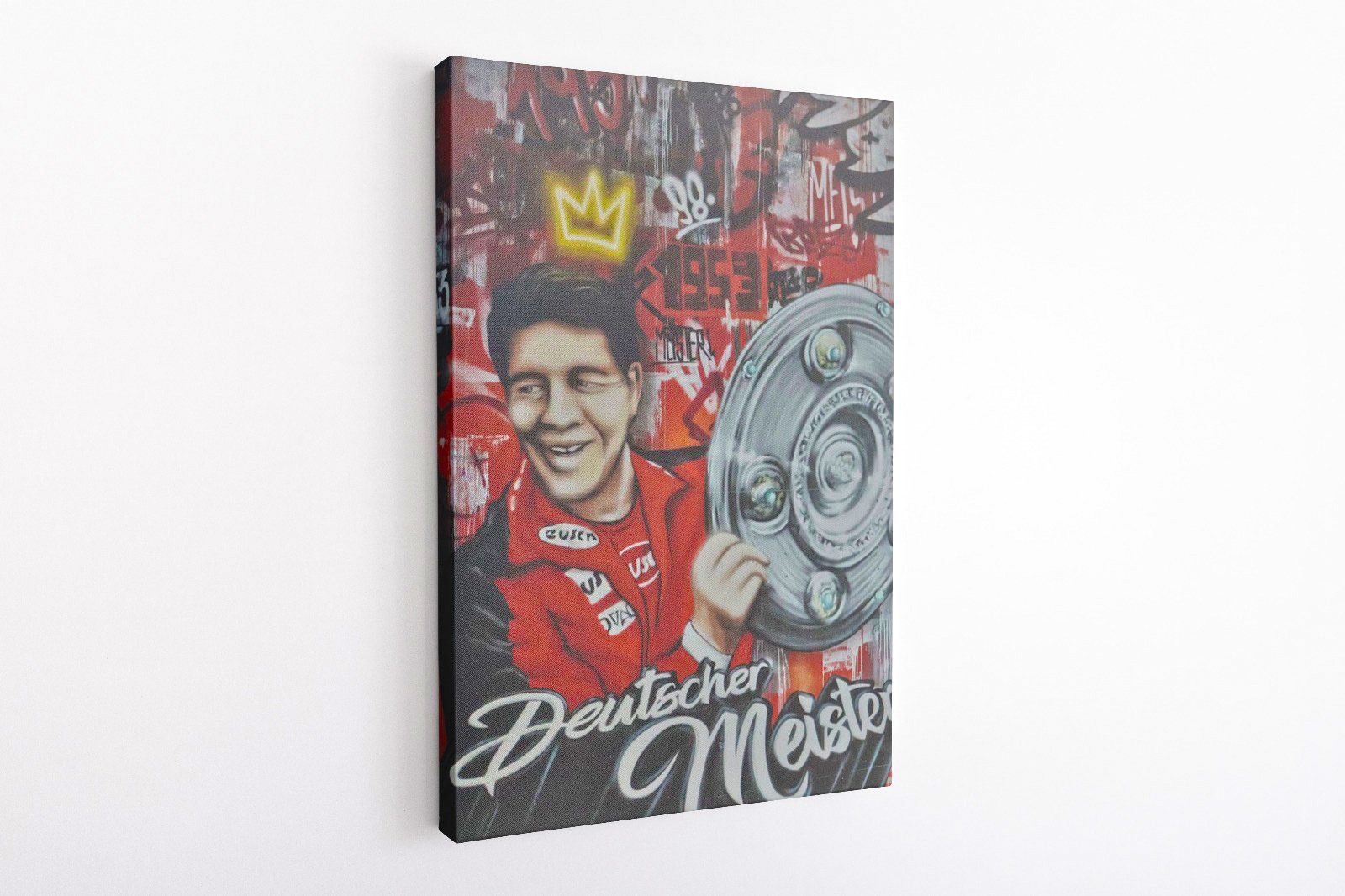 Leinwandbild Meisterschaft 1998 Graffiti mit Otto Rehhagel als König Otto