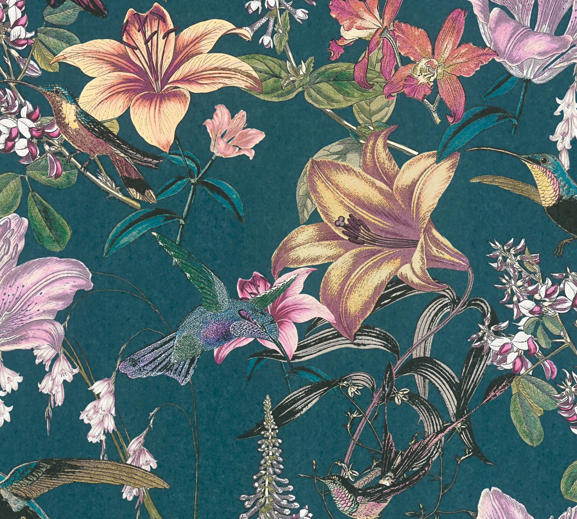 Architects Paper Jungle Chic, Florale Tapete, bunt, blau 377012