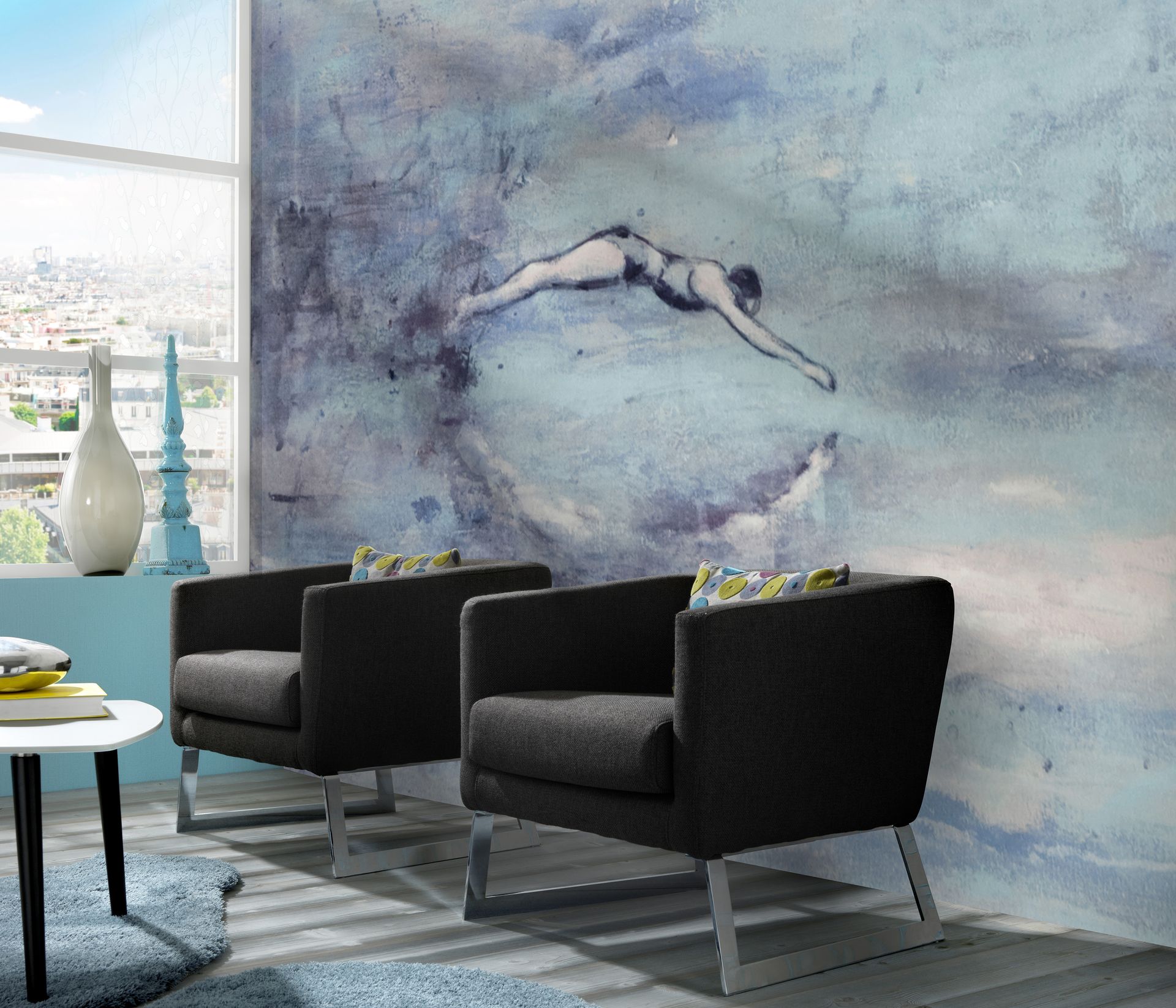Vliestapete Aquarelloptik hellblau Erismann 223315