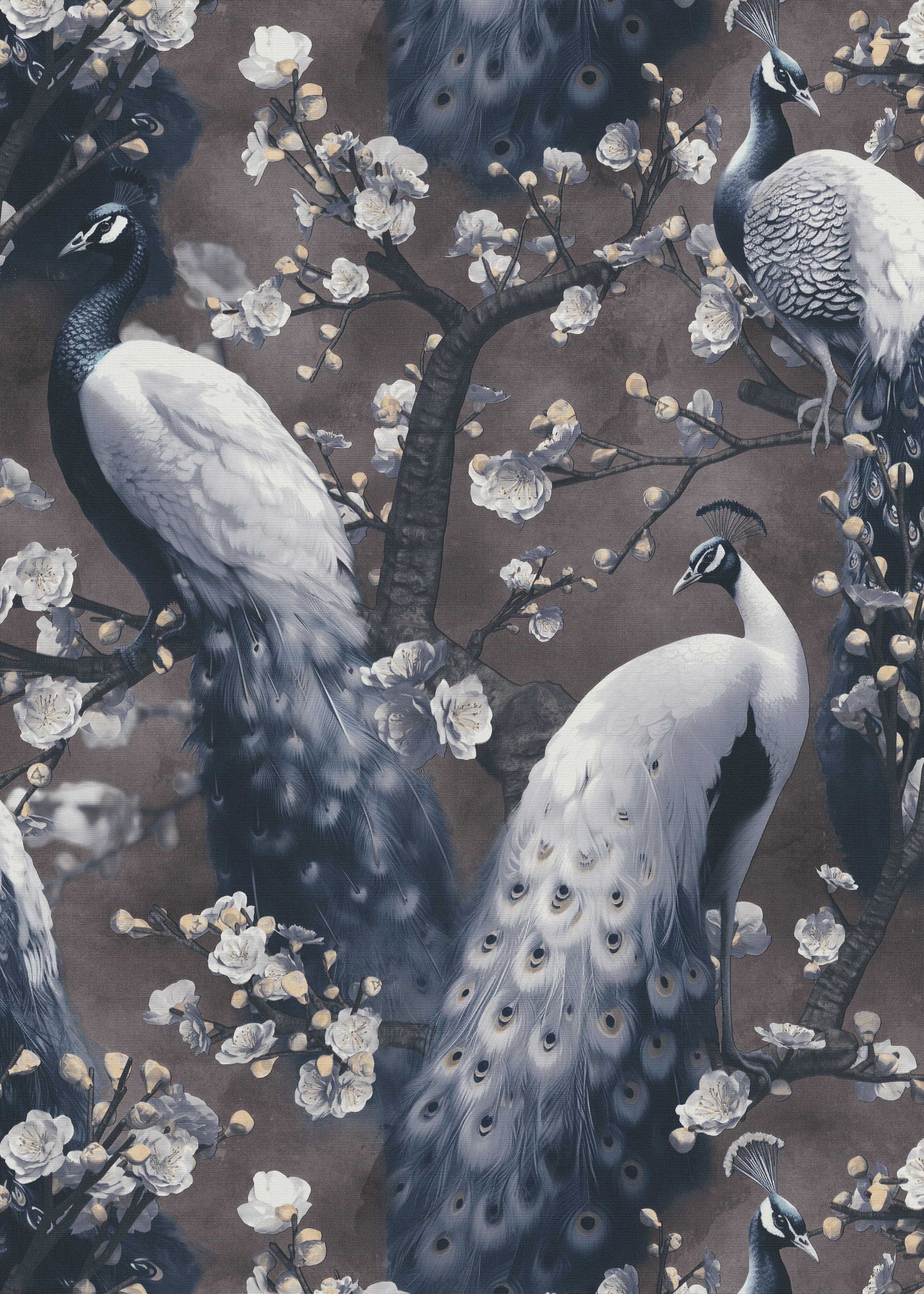 Vliestapete Pfauenmotiv blaugrau Erismann 1041415