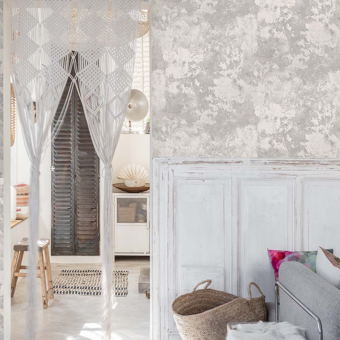 Grandeco Vintage-Struktur-Tapete weiß-grau EP3002