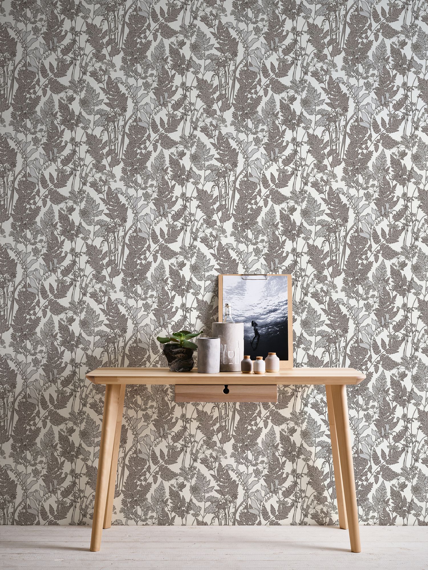 Architects Paper Floral Impression, Florale Tapete, grau, weiß 377521