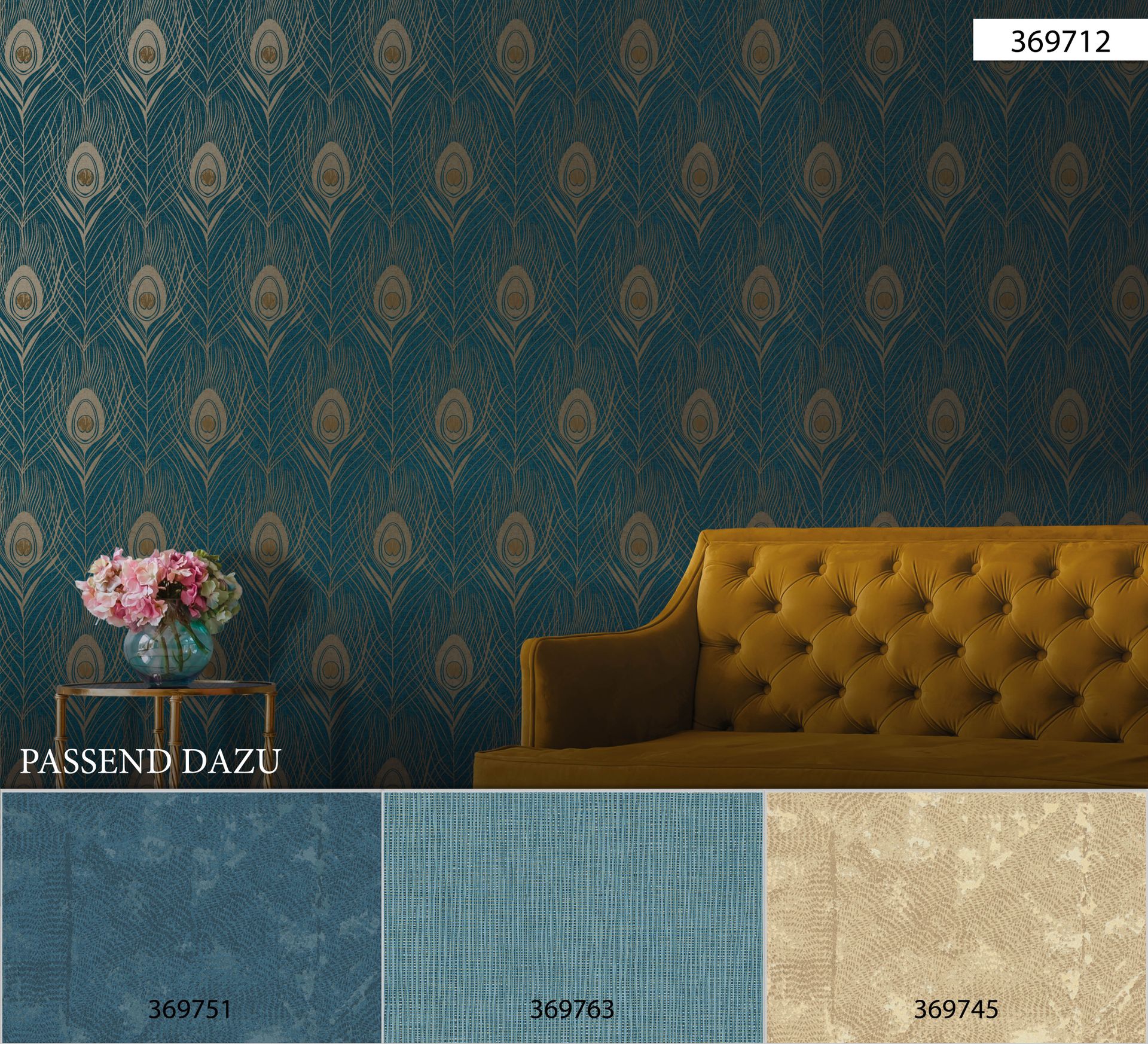 Architects Paper Absolutely Chic, Tapete mit Federn, blau, gold 369712