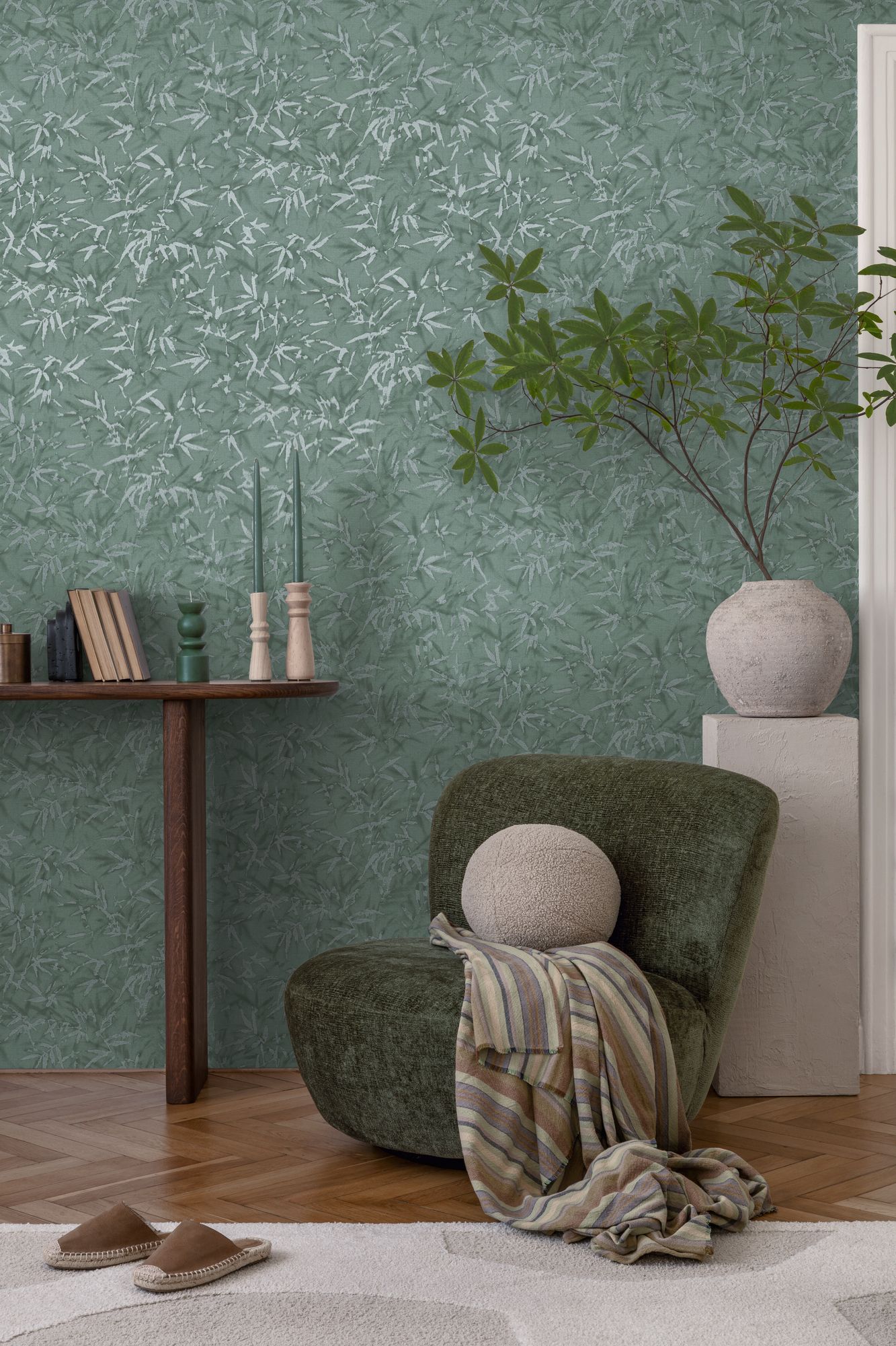 Vliestapete Floral - Blätter, grün, metallic, A.S. Création 790465 Vliestapete Floral - Blätter, grün, metallic, A.S. Création 790465
