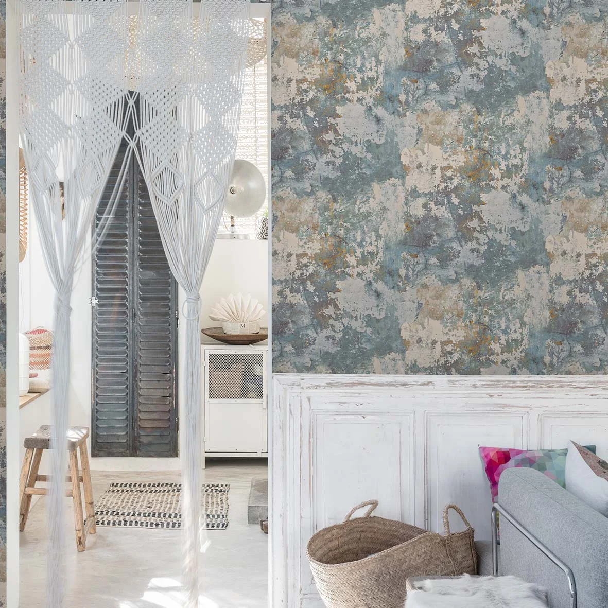 Grandeco Used-Look-Tapete blau EP3001