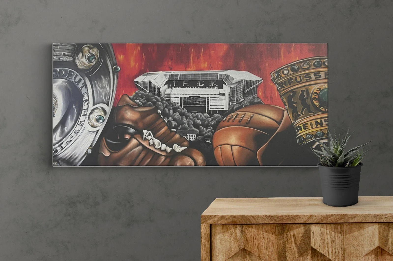 FCK Maltag Graffiti Fritz-Walter-Stadion - Old School Panorama Leinwandbild des Betzenberg Stadions im Old School Graffiti Stil