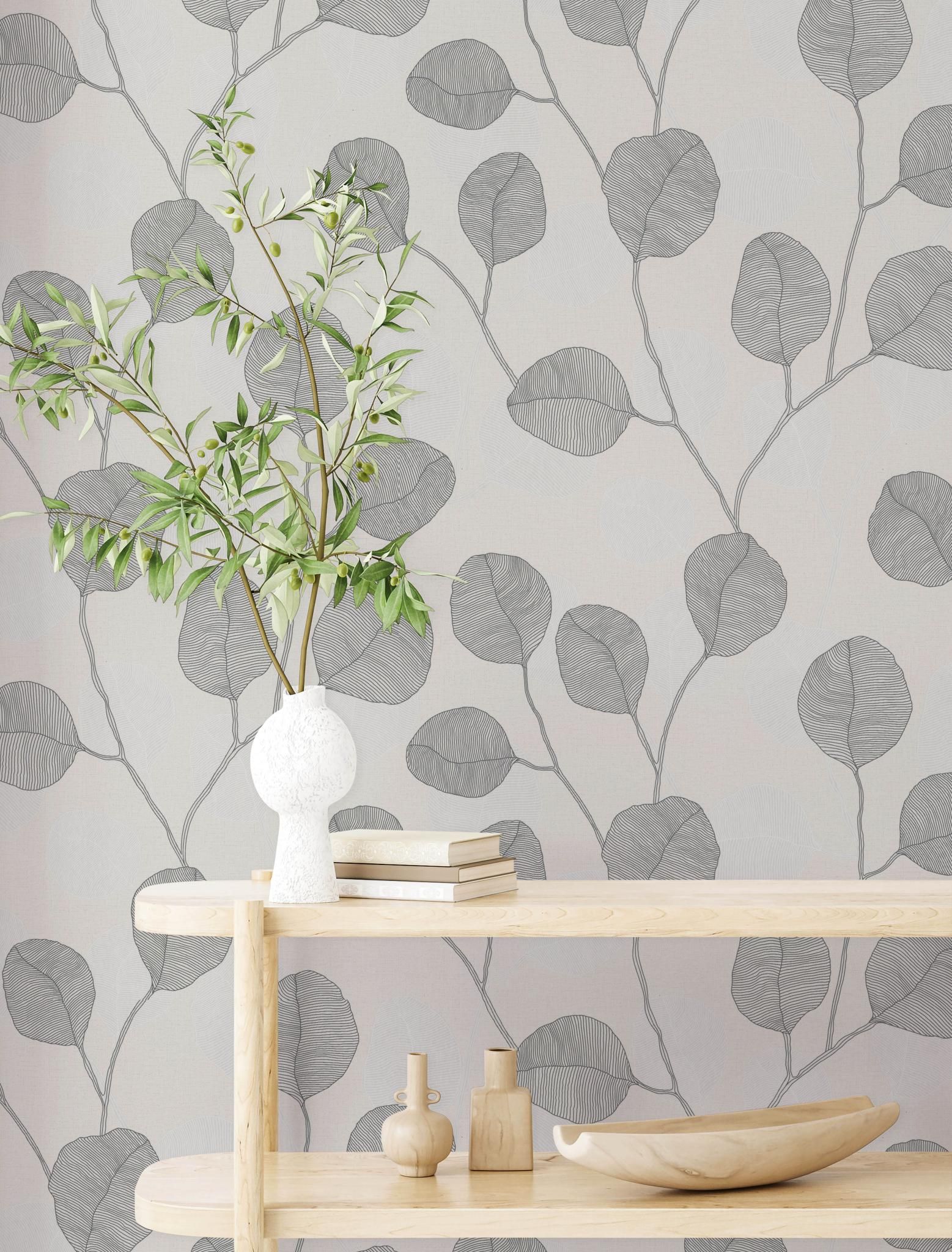 GZSZ Vliestapete, floral, grau, schwarz-weiß 34810