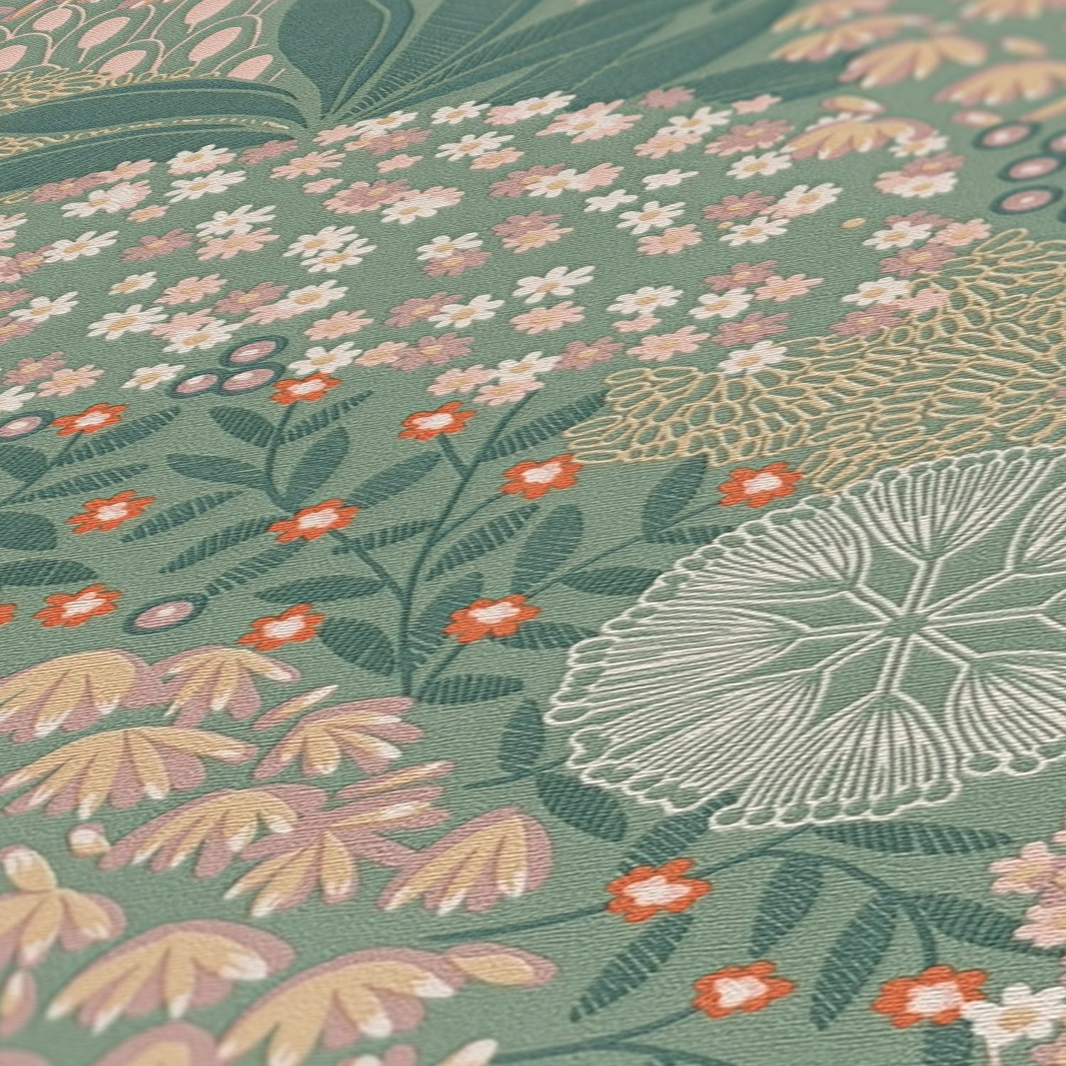 A.S. Création Nara, Florale Tapete, grün, gelb 387401
