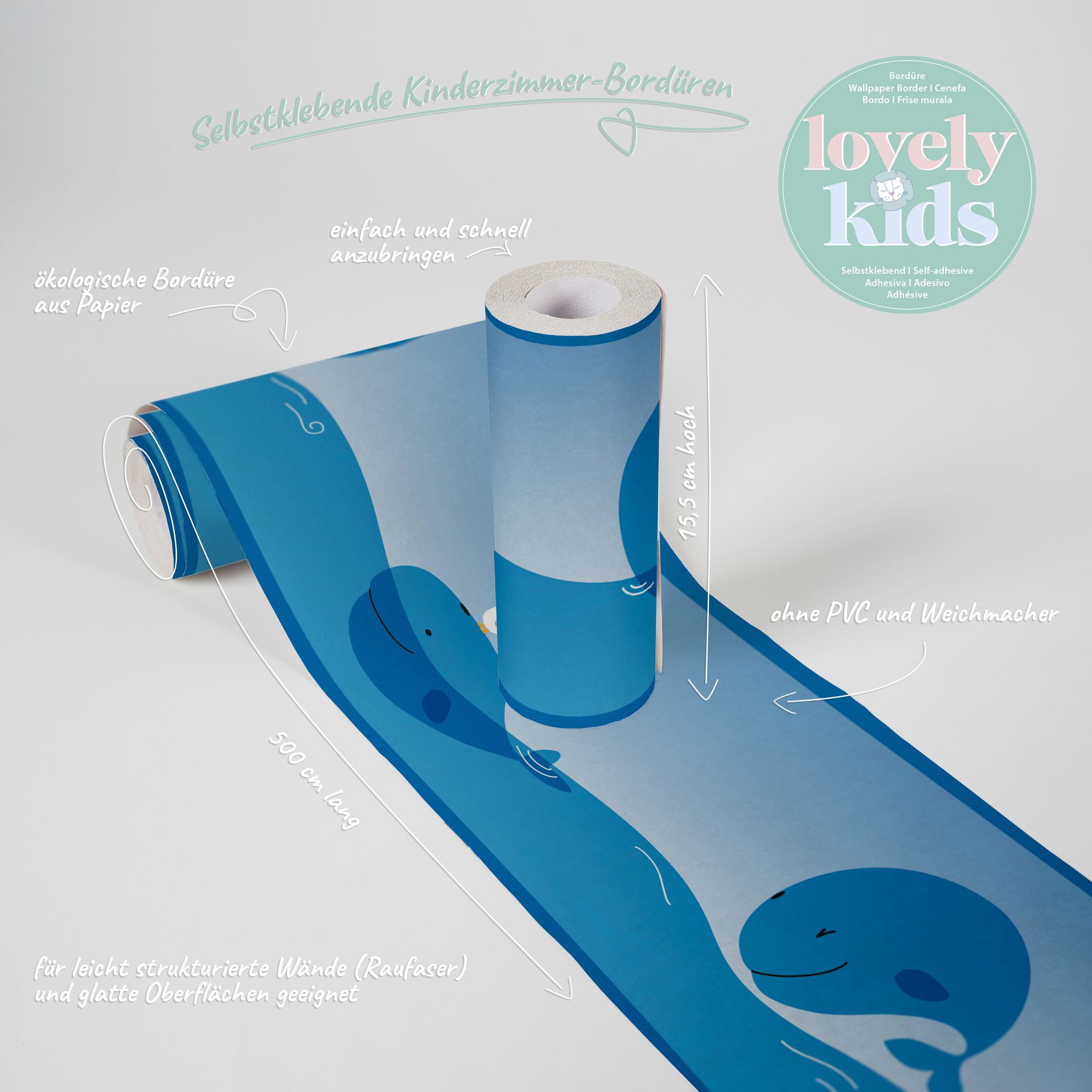 A.S. Création Lovely Kids, Kinderzimmerbordüre, blau, weiß 403721