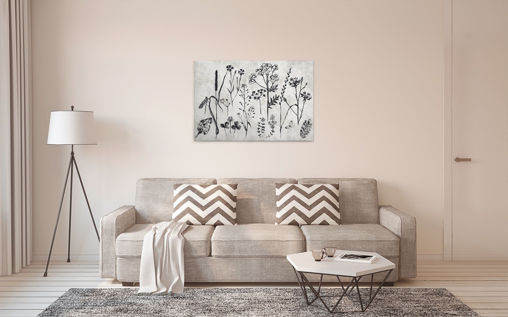 Leinwandbild Floralillustrationen, grau, 90x60 cm DD120363