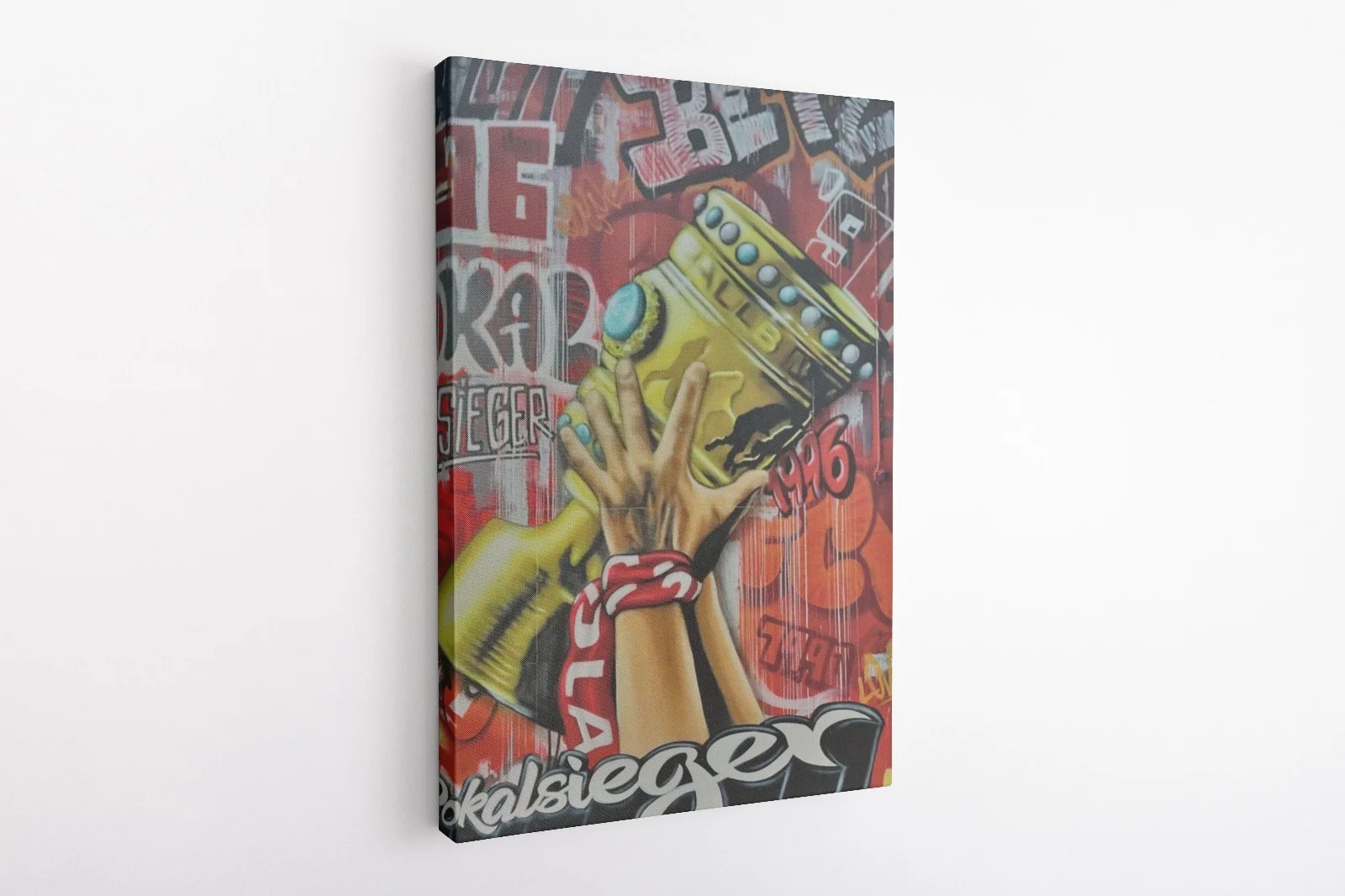 FCK Maltag Graffiti Pokalsieger - De Pott in de Palz Graffiti Leinwandbild zum DFB-Pokalsieg mit Trophäe und Text De Pott in de Palz