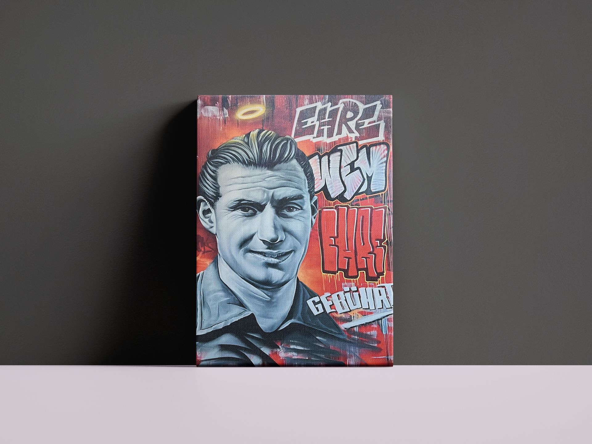 FCK Maltag Graffiti Fritz Walter - Ehre wem Ehre gebührt Leinwand mit Graffiti Porträt von Fritz Walter und dem Zitat Ehre wem Ehre gebührt