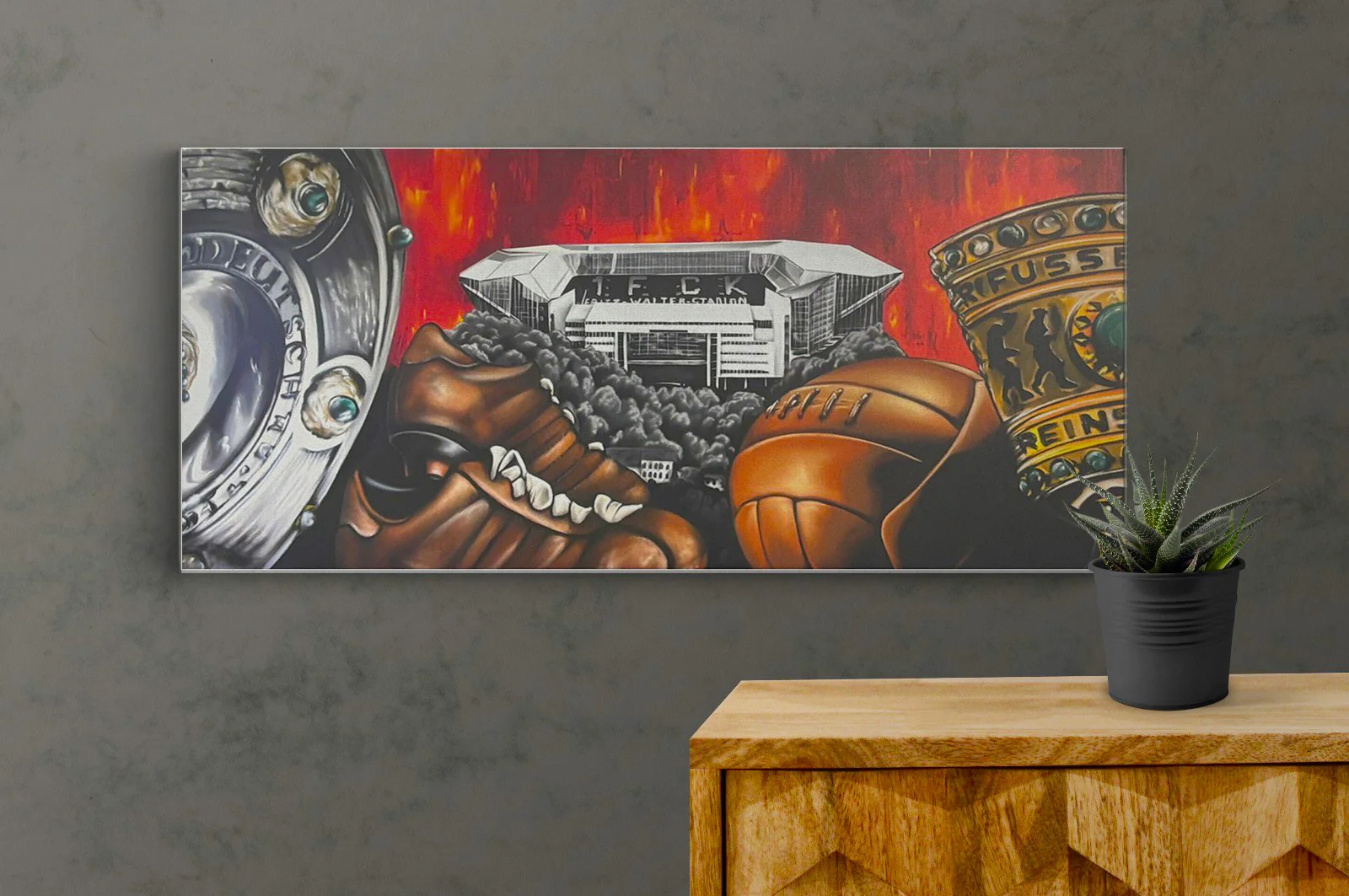 Panorama Leinwandbild des Betzenberg Stadions im Old School Graffiti Stil