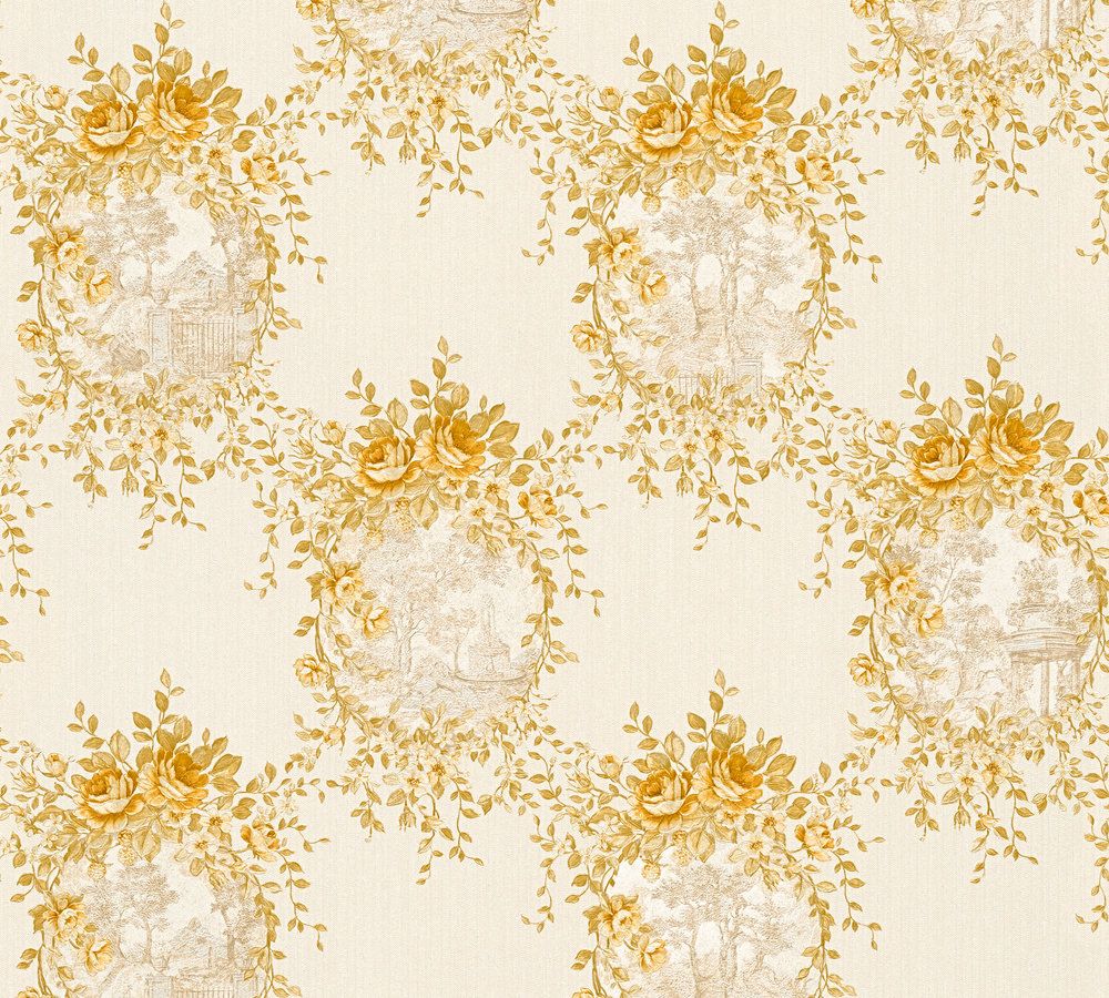A.S. Création Château 5, Florale Tapete, gold, beige 344993