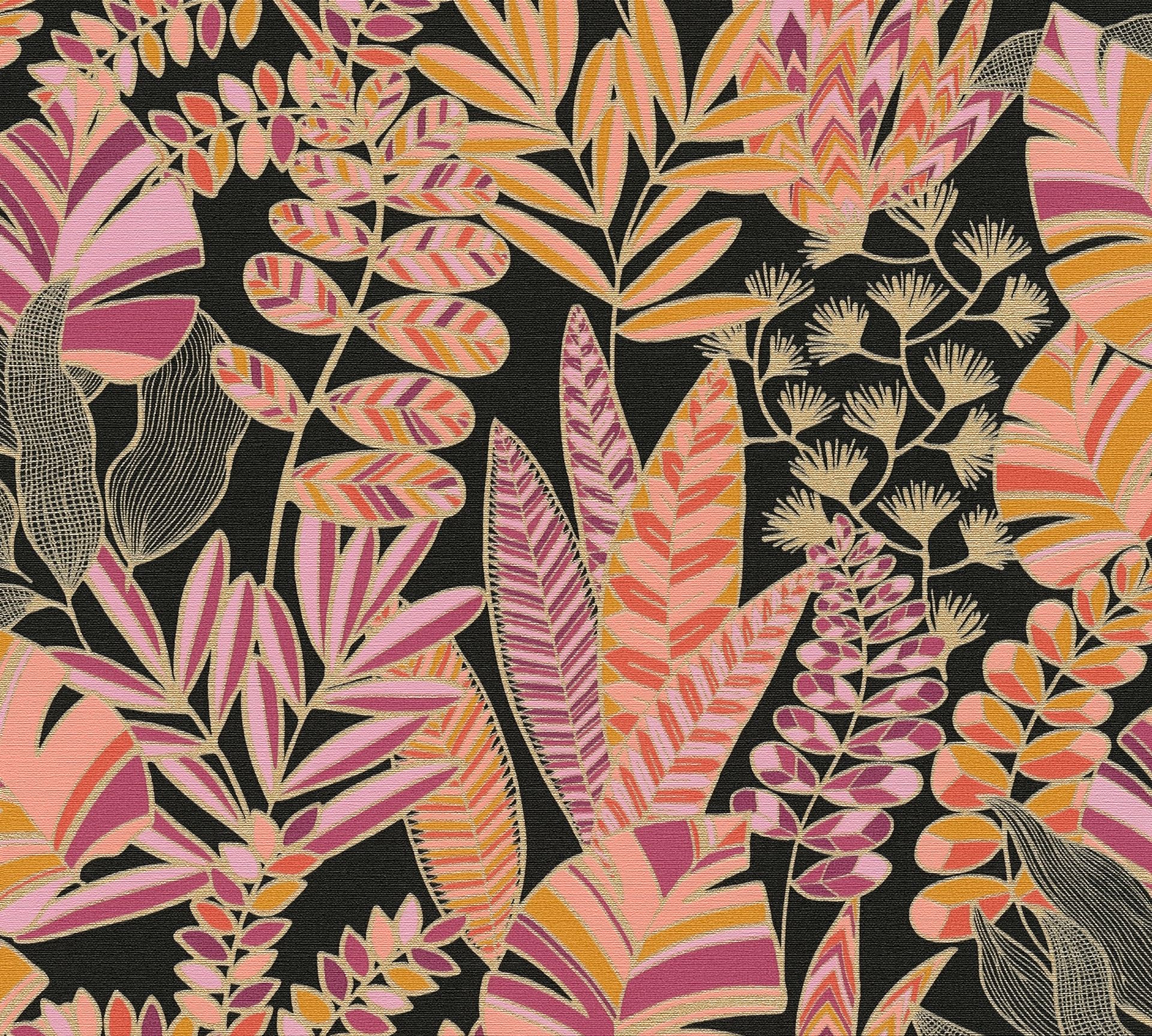 A.S. Création Antigua, Florale Tapete, schwarz, pink 390953