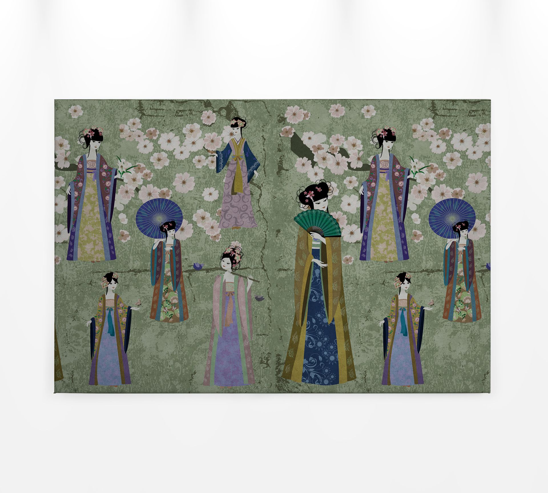 Leinwandbild Geishas, grün, 90x60 cm DD120402