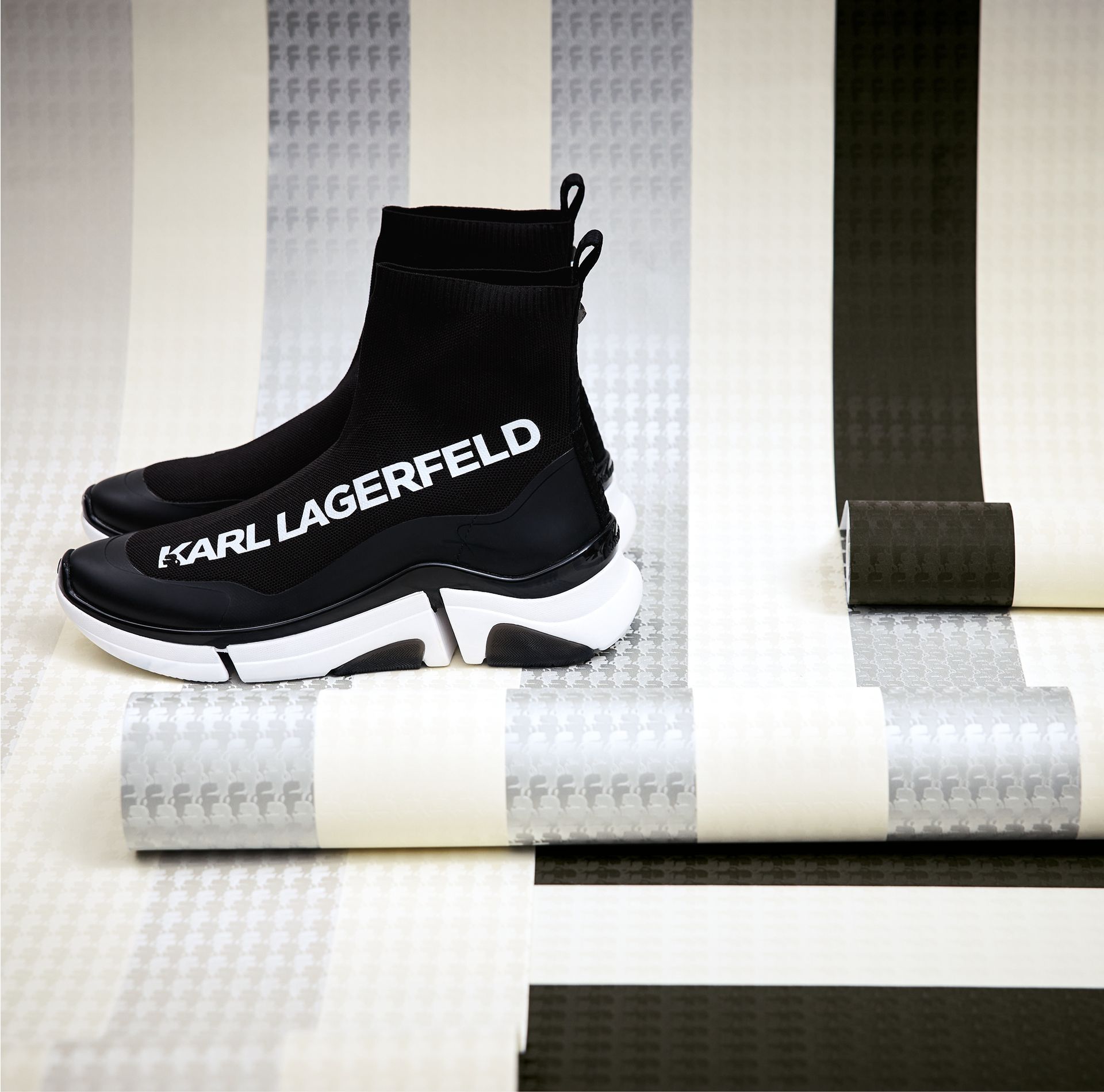 Karl Lagerfeld, Design Tapete, schwarz, weiß 378492