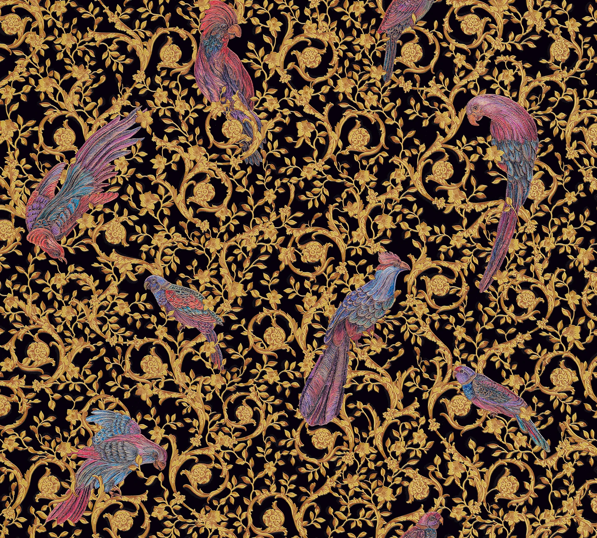 Produktscan Versace wallpaper Versace 4, Vogeltapete, gold, schwarz 370531 Dekorbild