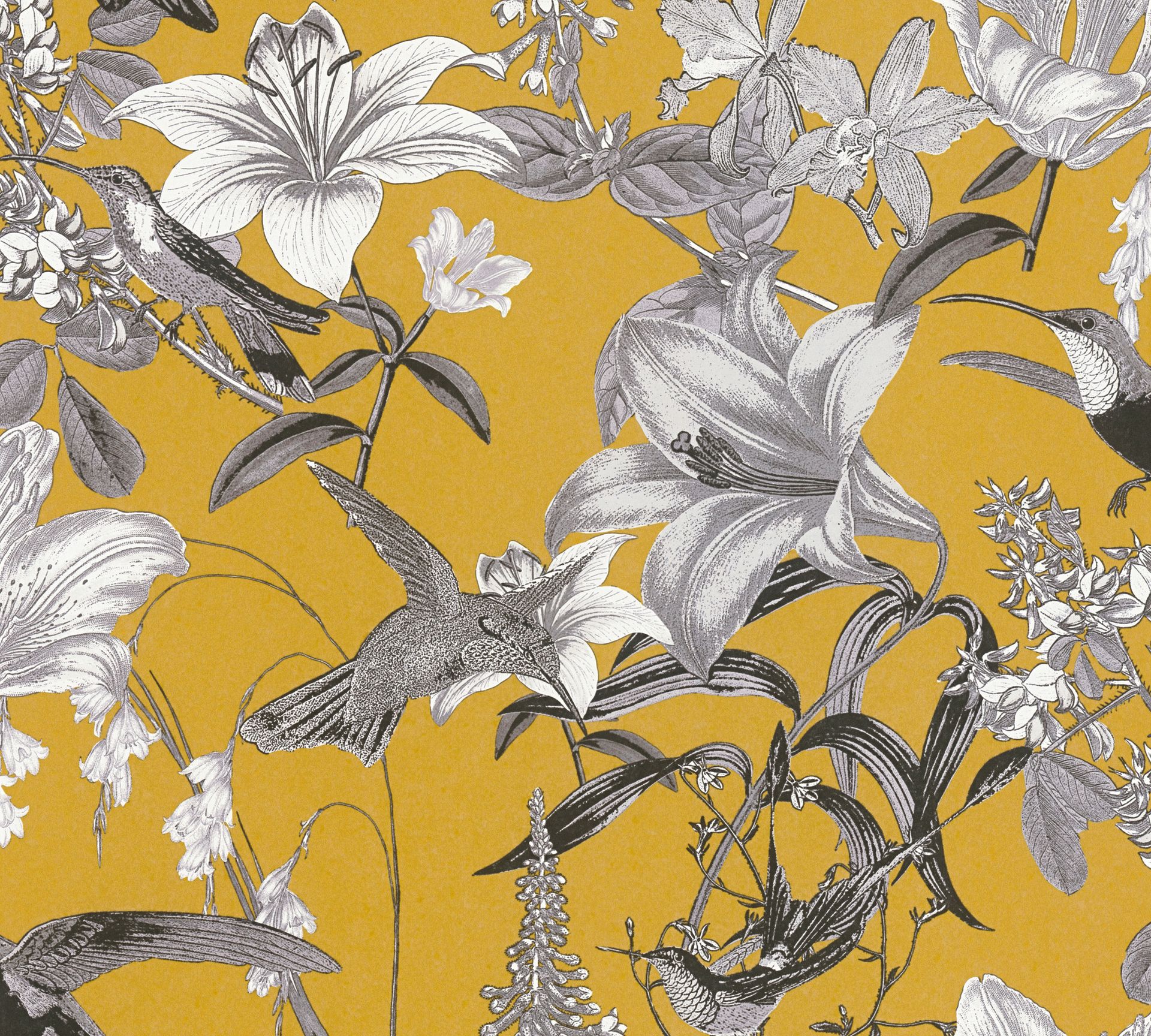 Architects Paper Jungle Chic, Florale Tapete, gelb, grau 377013