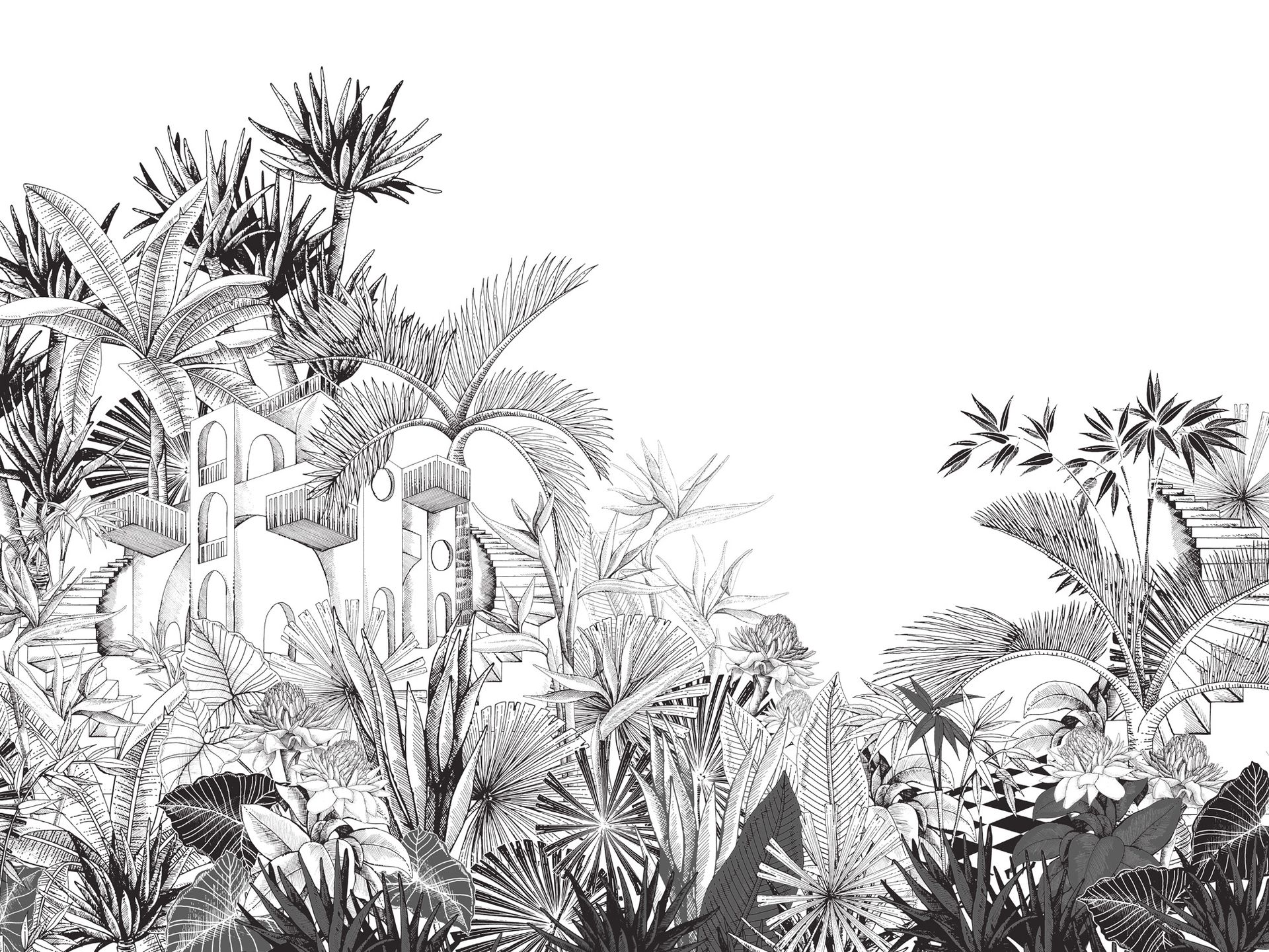 Rasch Tropical House, Botanical, schwarz weiß 688153