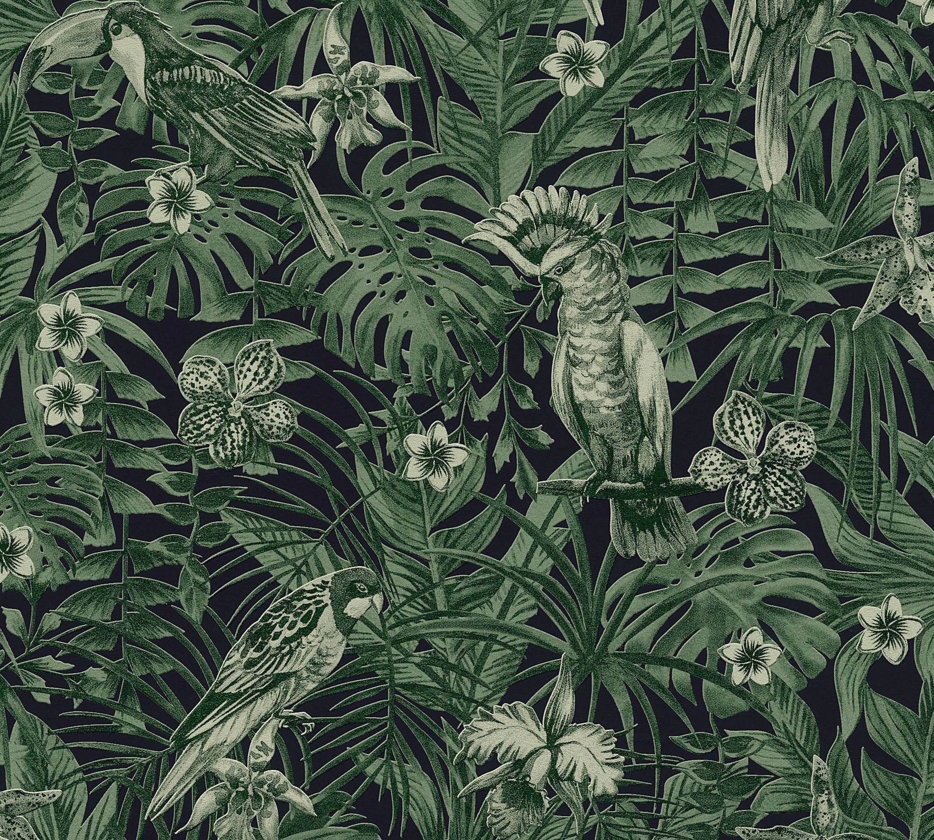 A.S. Création Greenery, Dschungeltapete, grün, schwarz 372101