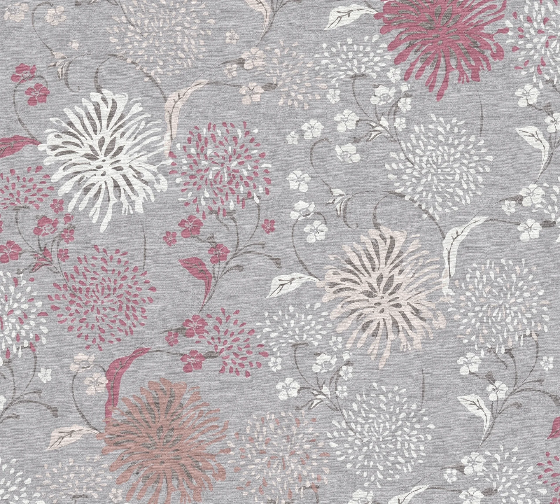 Vinyltapete, Florale Tapete, grau 389002