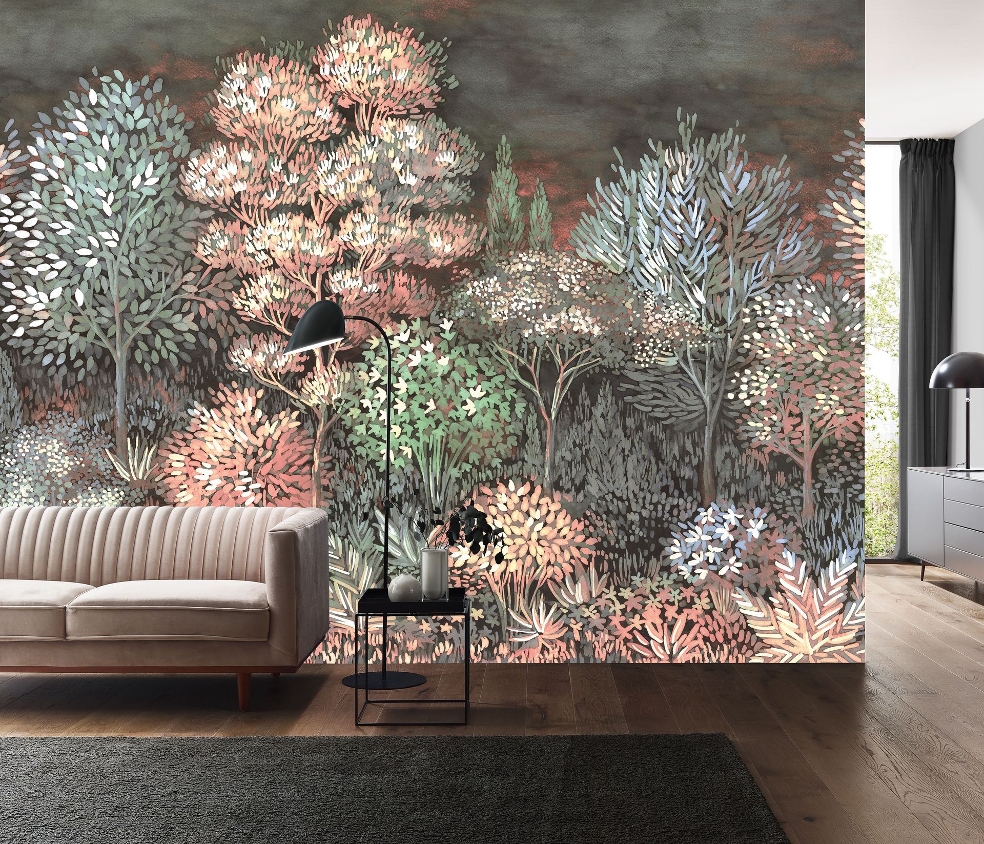 Vliestapete Waldmotiv grau rosa Erismann Elle Decoration 3 Vliestapete Waldmotiv grau rosa Erismann Elle Decoration 3