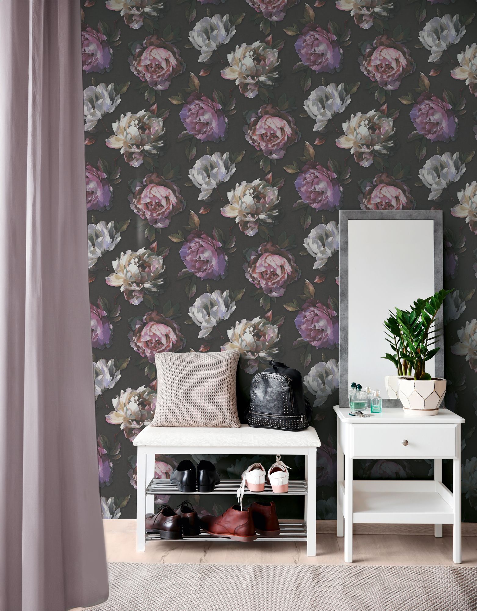 A.S. Création Blumen schwarz-violett 396091