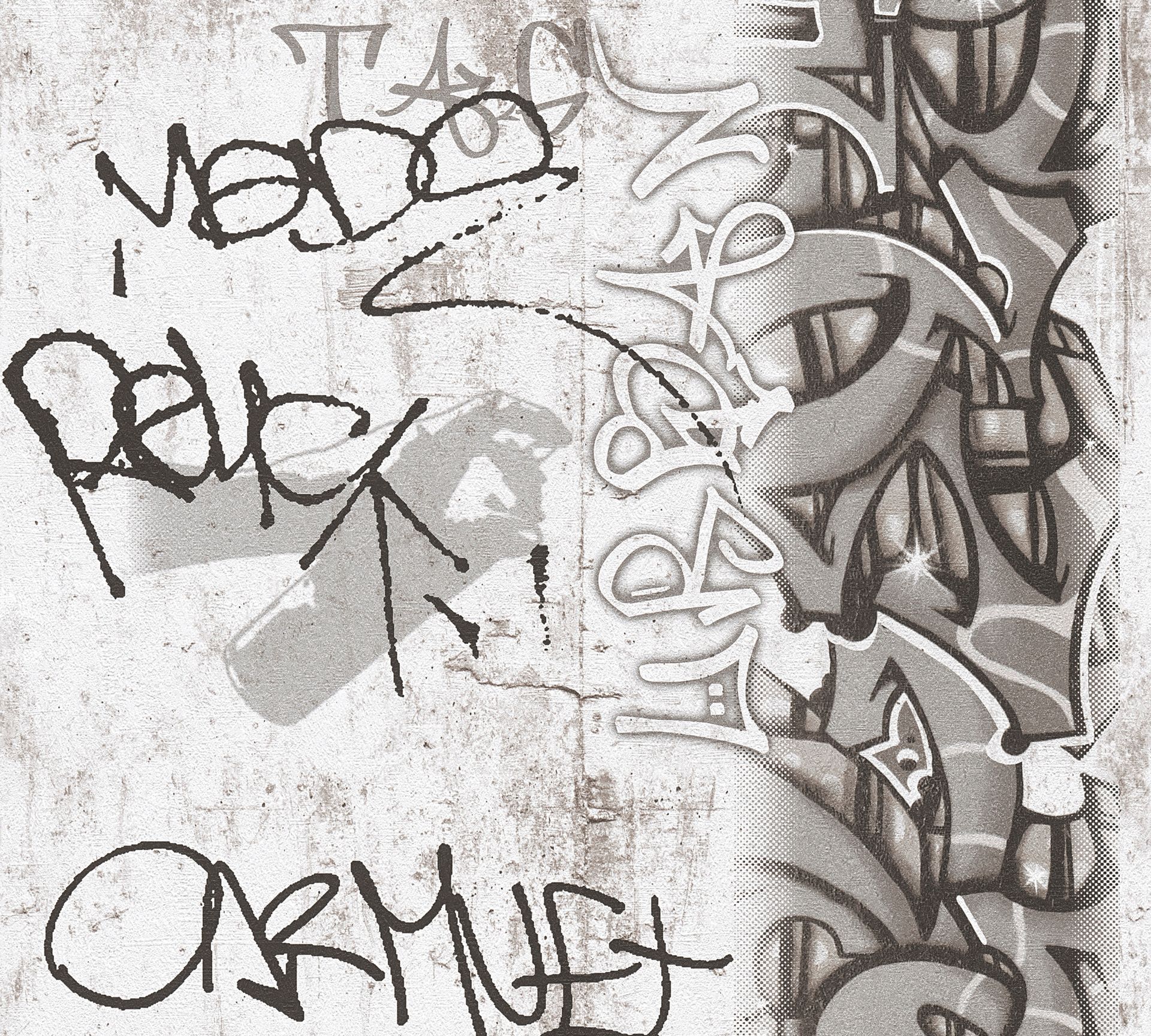 A.S. Création Boys & Girls 6, Graffiti Tapete, grau, schwarz 369863