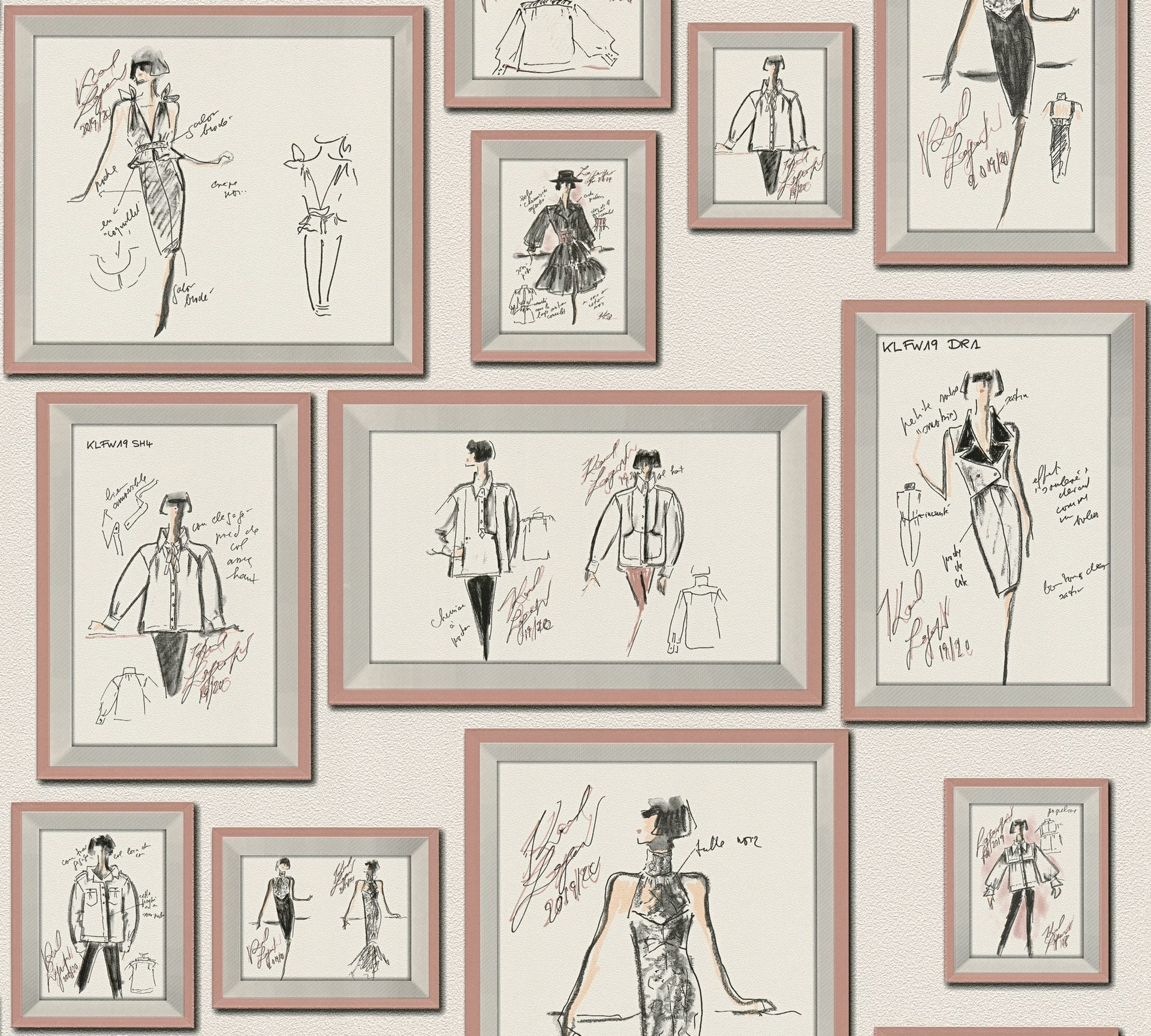 Karl Lagerfeld, Design Tapete, weiß, rosa 378464