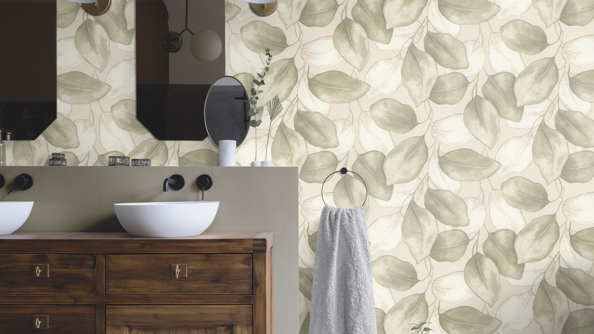 Vliestapete Blätter grün-taupe 659870 Vliestapete Blätter grün-taupe 659870