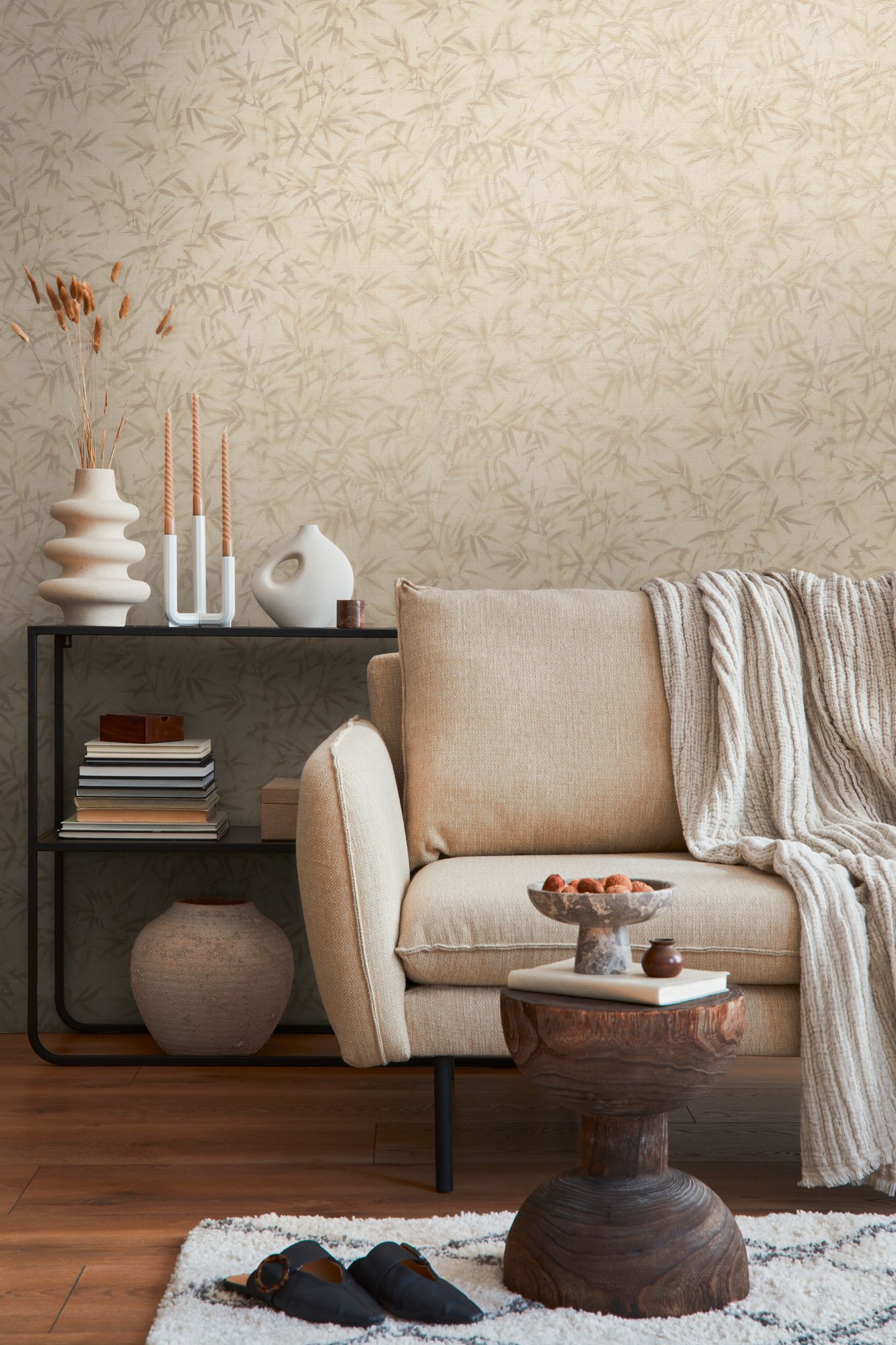 Vliestapete Floral - Blätter, beige, metallic, A.S. Création 790463 Vliestapete Floral - Blätter, beige, metallic, A.S. Création 790463
