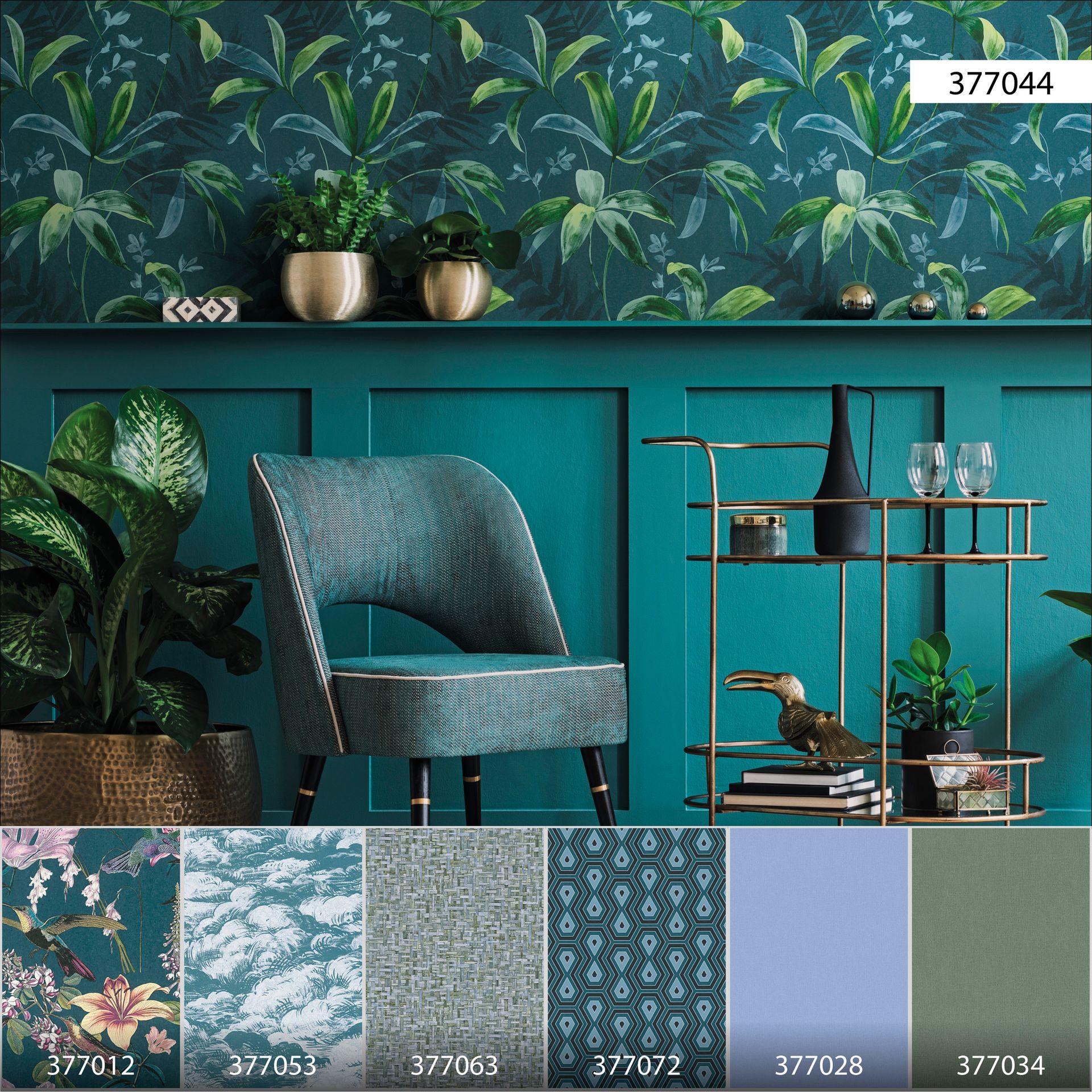 Architects Paper Jungle Chic, Dschungeltapete, blau, grün 377044