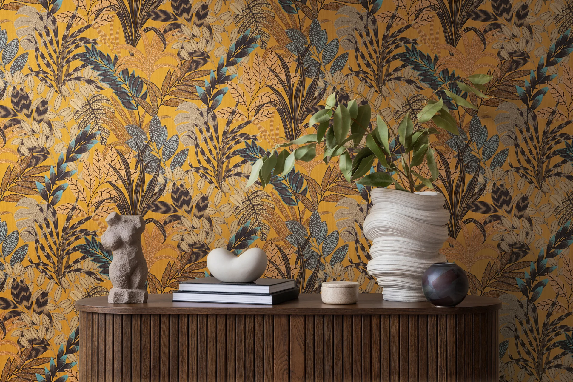 Livingwalls Metropolitan Stories 2, Florale Tapete, gelb, braun 378601