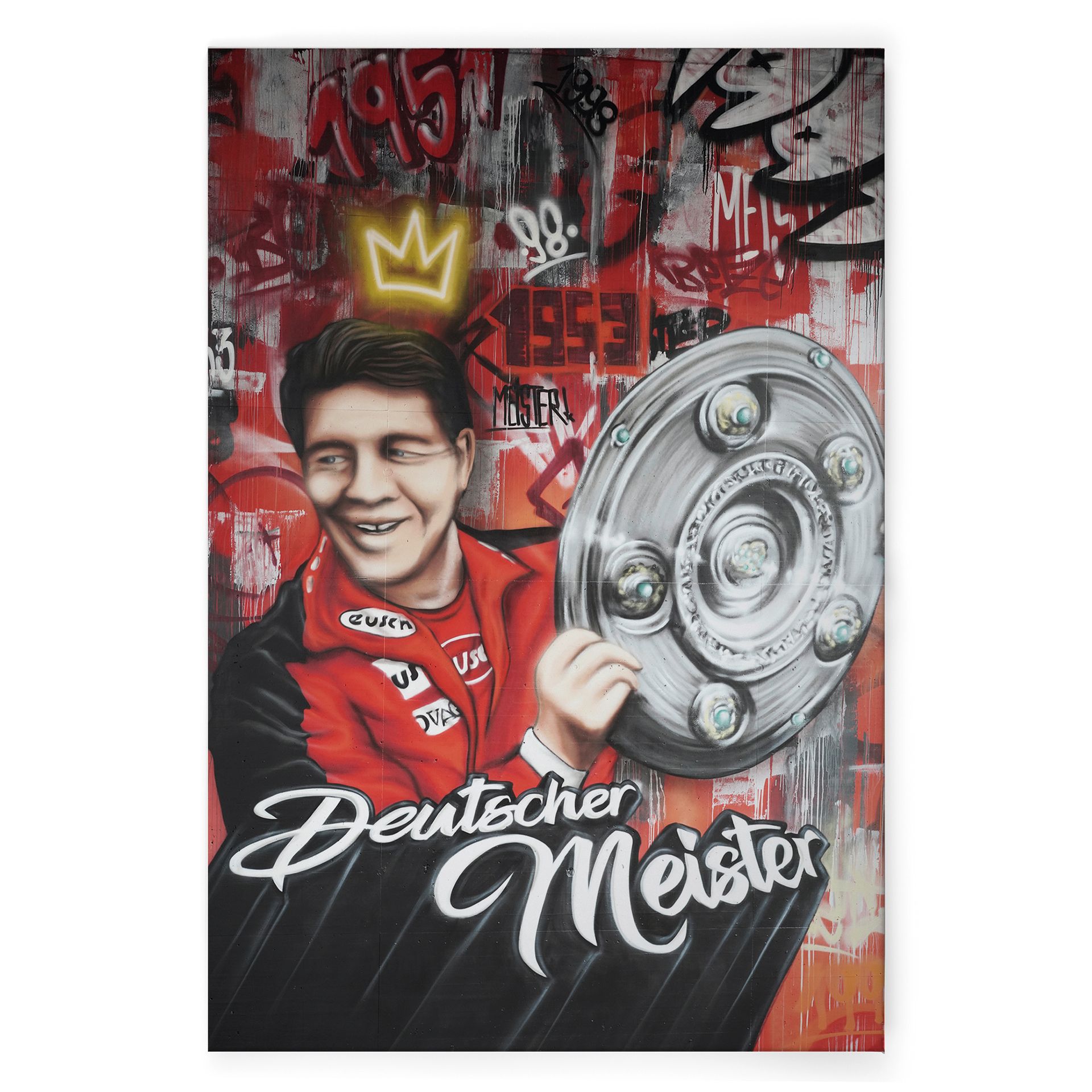 FCK Maltag Graffiti Deutscher Meister - König Otto Leinwandbild Meisterschaft 1998 Graffiti mit Otto Rehhagel als König Otto