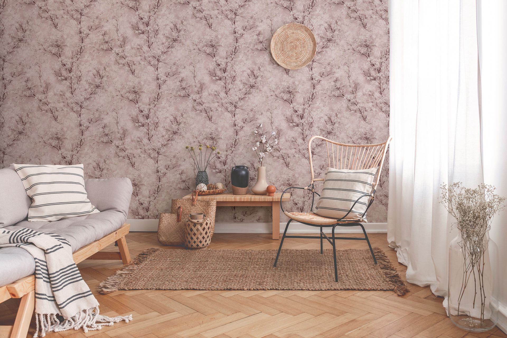 Raumbild 9 Livingwalls New Walls, Waldtapete, rosa, braun 374204