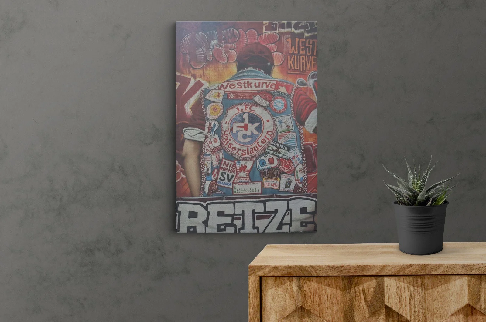 FCK Maltag Graffiti Westkurve - Geh mer nuff Leinwandbild mit FCK Graffiti Motiv der Westkurve und dem Schriftzug Geh mer nuff