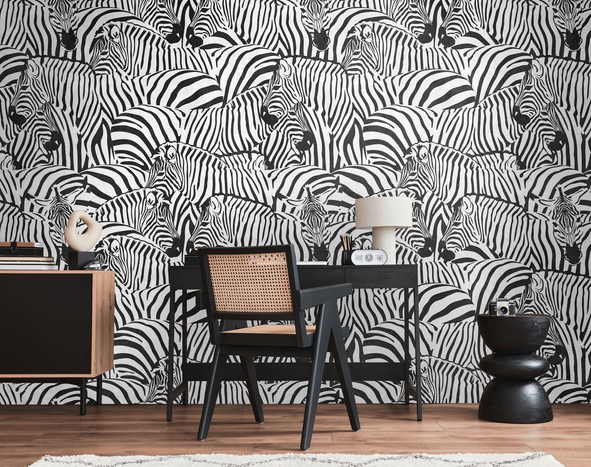 Fototapete Zebra mit Tiermotiv in Schwarz ➤ 1,59x2,80 m Dekorbild