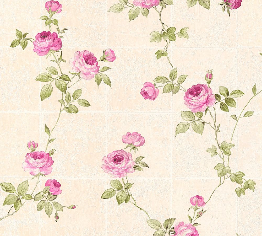 A.S. Création Château 5, Florale Tapete, rosa, grün 345014