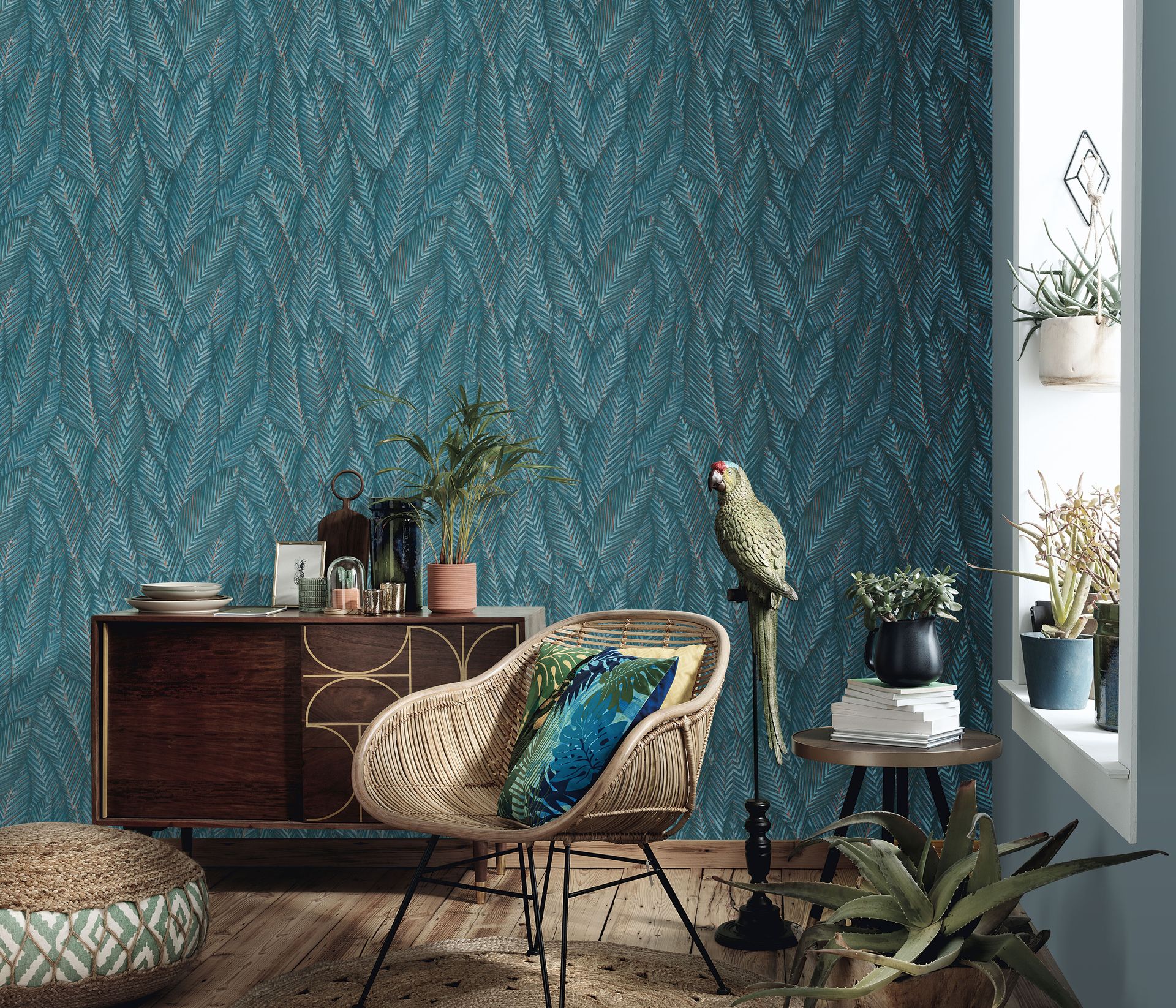 Vliestapete Palmblattmotiv petrol Erismann 1039119 Vliestapete Palmblattmotiv petrol Erismann 1039119