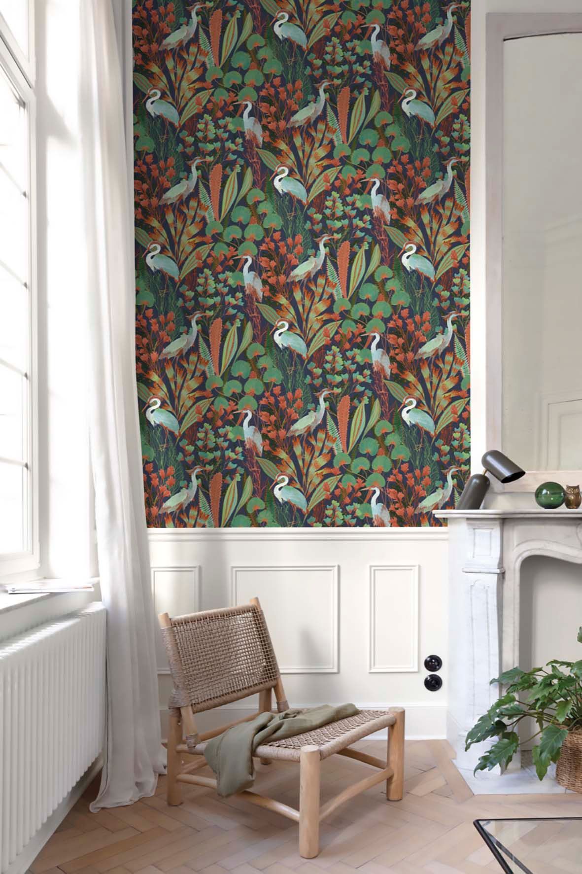 Grandeco Tropische Reiher-Tapete blau A63202