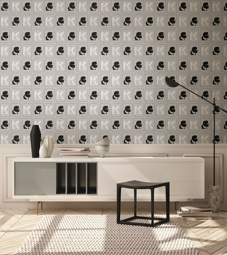 Karl Lagerfeld, Design Tapete, silber, schwarz 378424