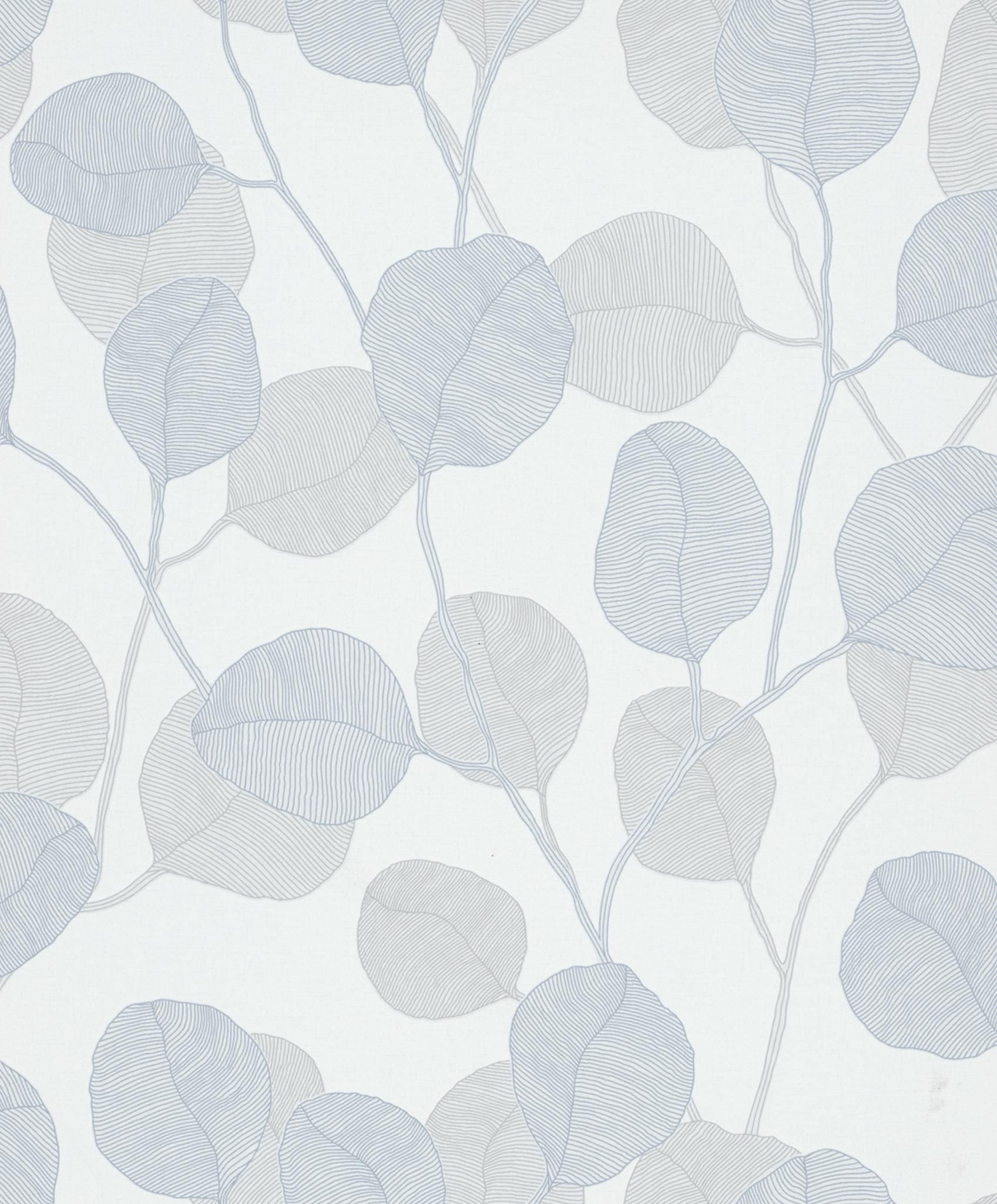 GZSZ Vliestapete, floral, weiß, blau-grau 34808