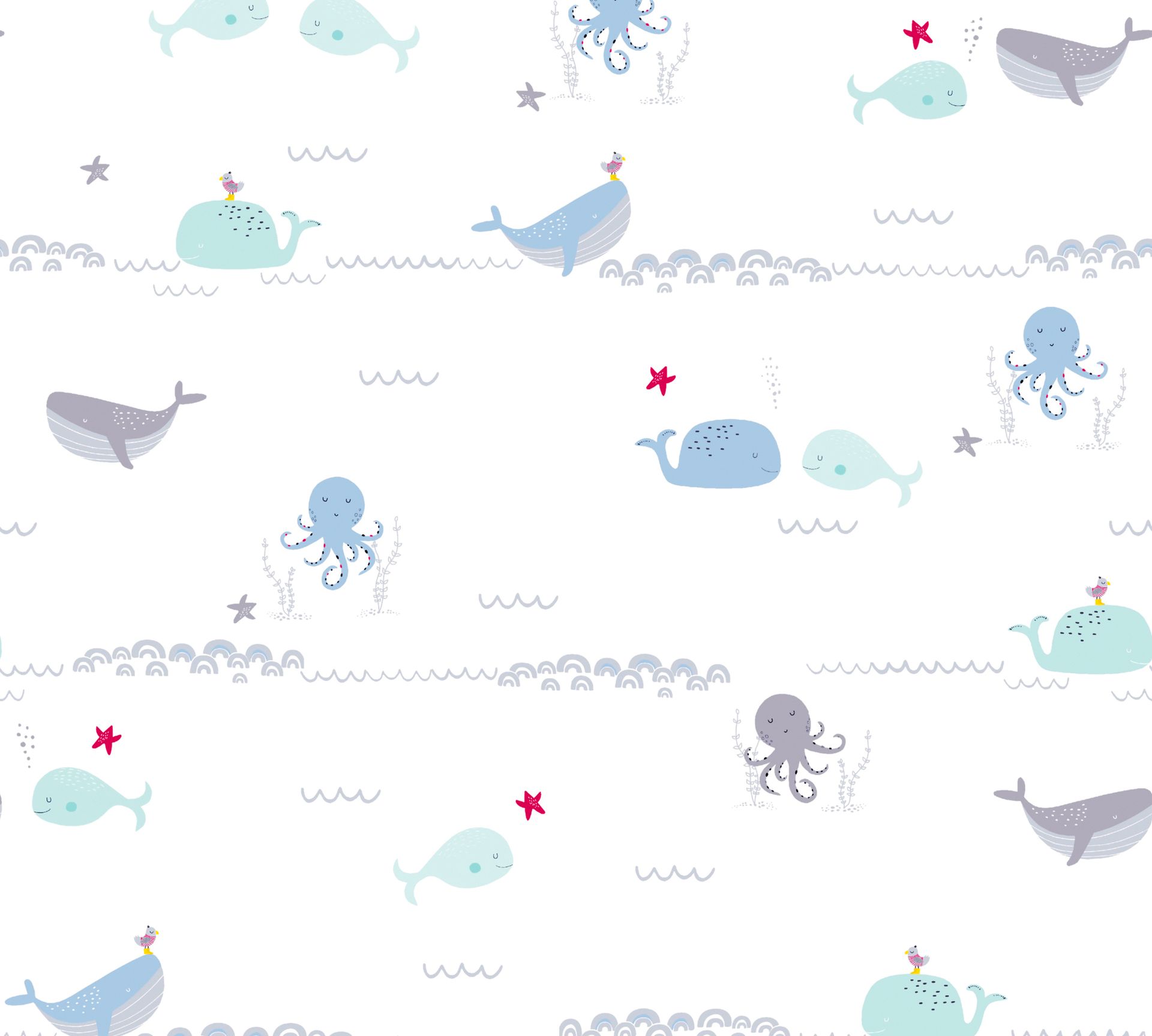 A.S. Création Little Love, Tapete mit Tieren, blau, grau 381301 Dekorbild