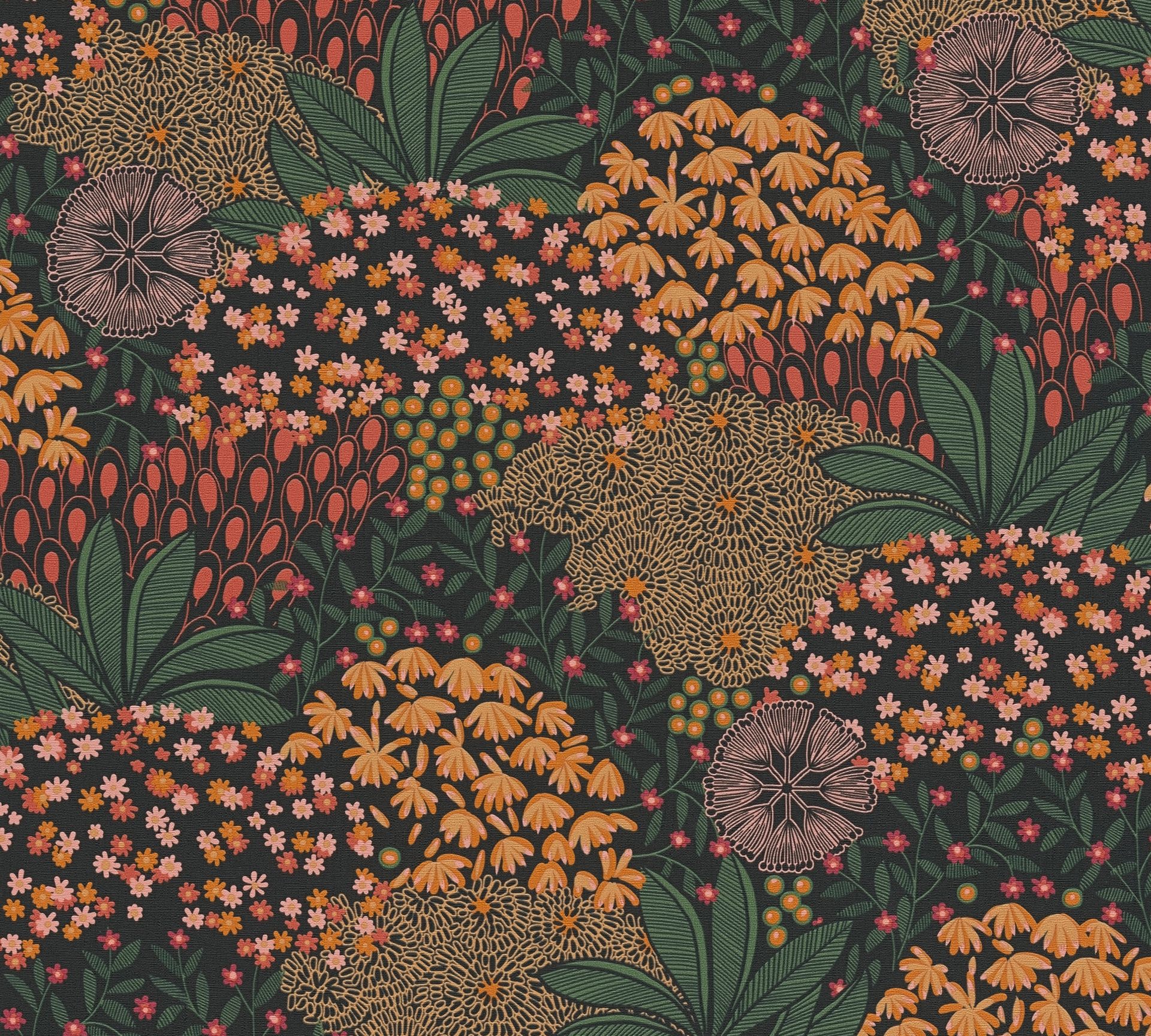 A.S. Création Nara, Florale Tapete, bunt, schwarz 387403