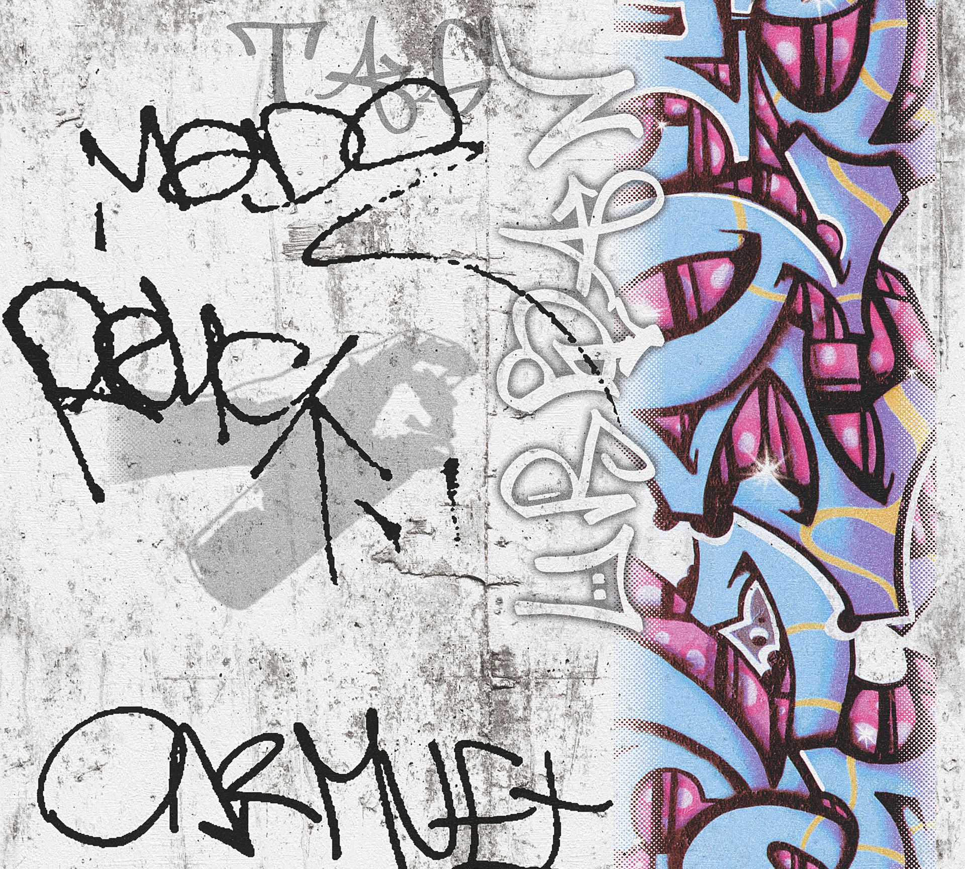 A.S. Création Boys & Girls 6, Graffiti Tapete, grau, blau 369861