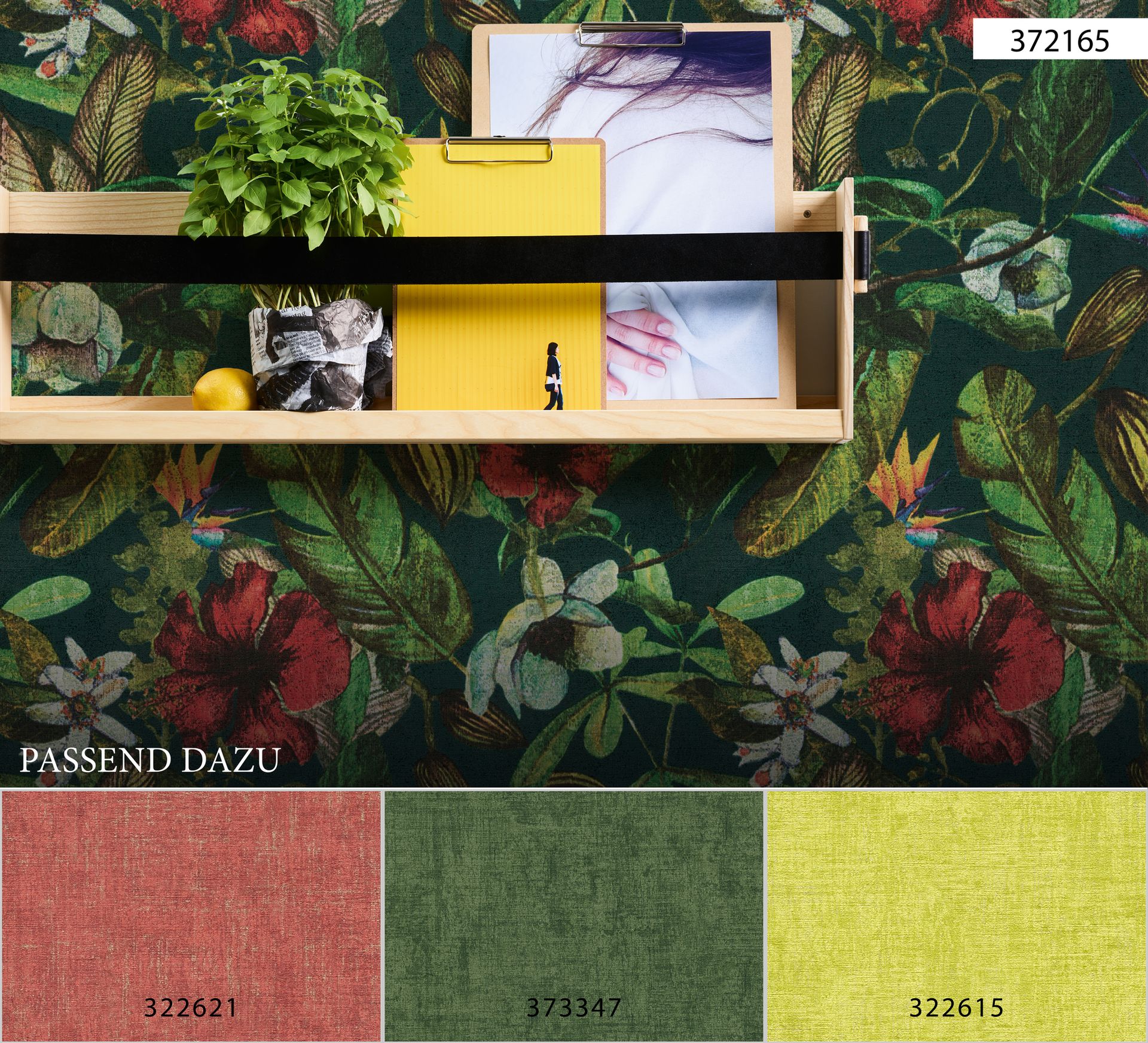 A.S. Création Greenery, Florale Tapete, grün, rot 372165