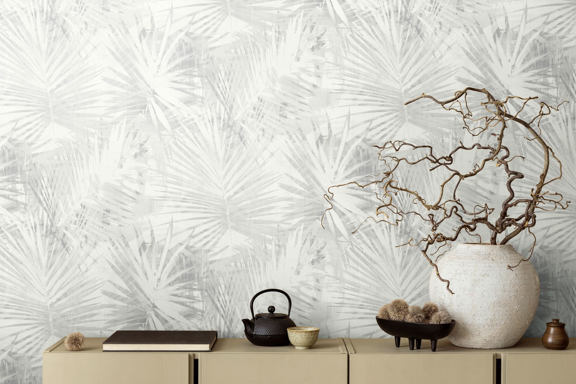 A.S. Création Hygge, Dschungeltapete, grau, beige 363851