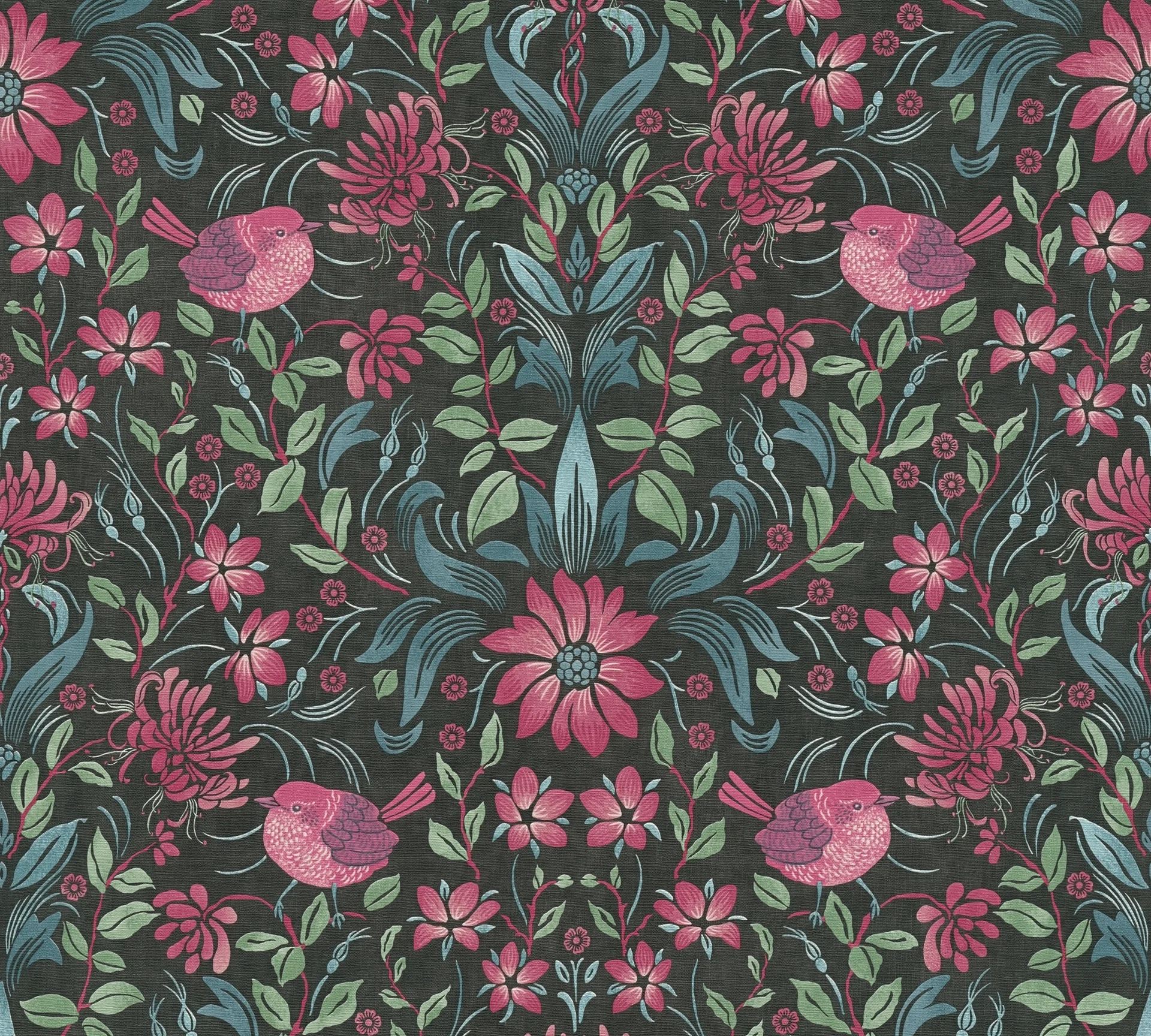 A.S. Création Maison Charme, Florale Tapete, schwarz, pink 390751 Dekorbild